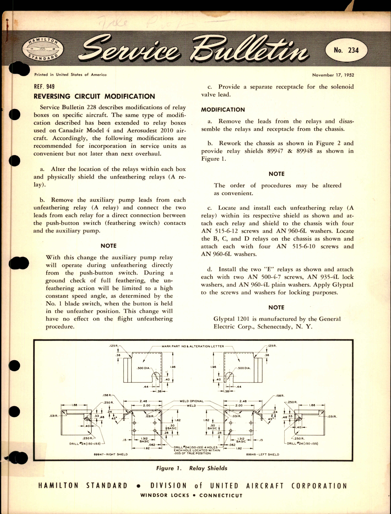 Sample page 1 from AirCorps Library document: Reversing Circuit Modification, Ref 949