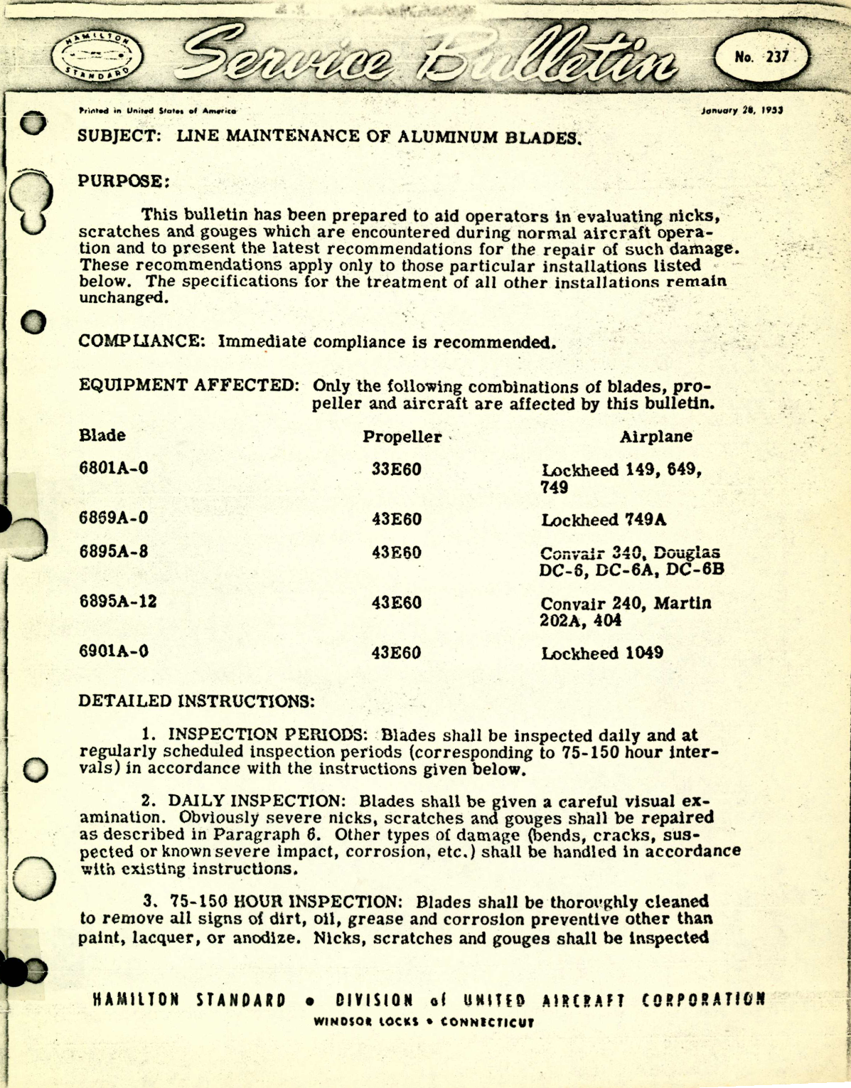 Sample page 1 from AirCorps Library document: Line Maintenance of Aluminum Blades