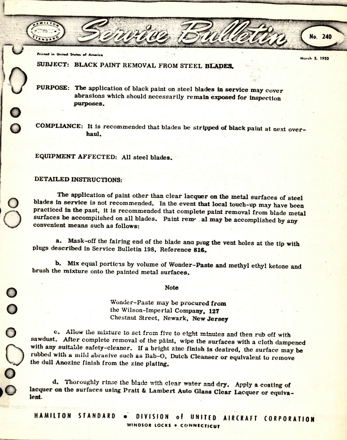 Sample page 1 from AirCorps Library document: Black Paint Removal from Steel Blades