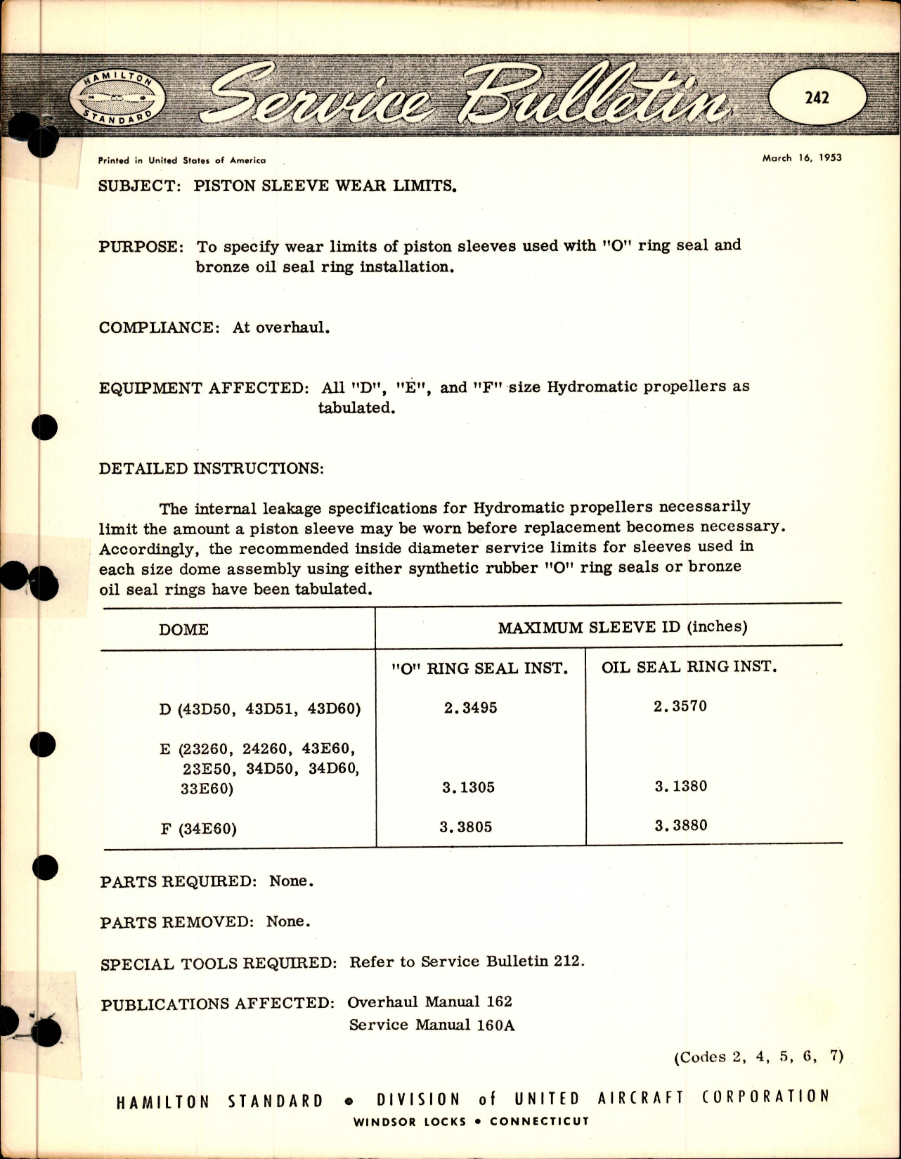 Sample page 1 from AirCorps Library document: Piston Sleeve Wear Limits