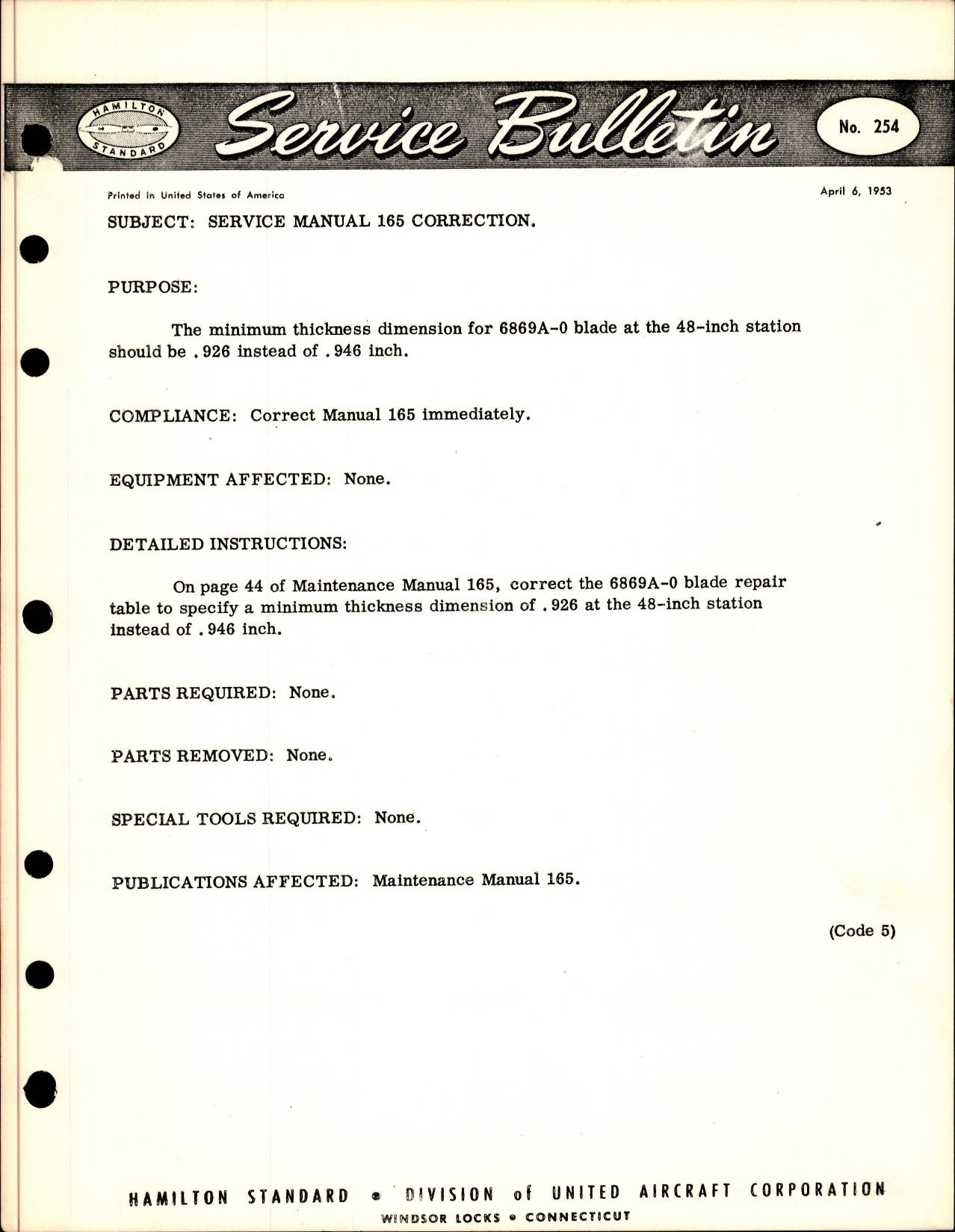Sample page 1 from AirCorps Library document: Service Manual 165 Correction