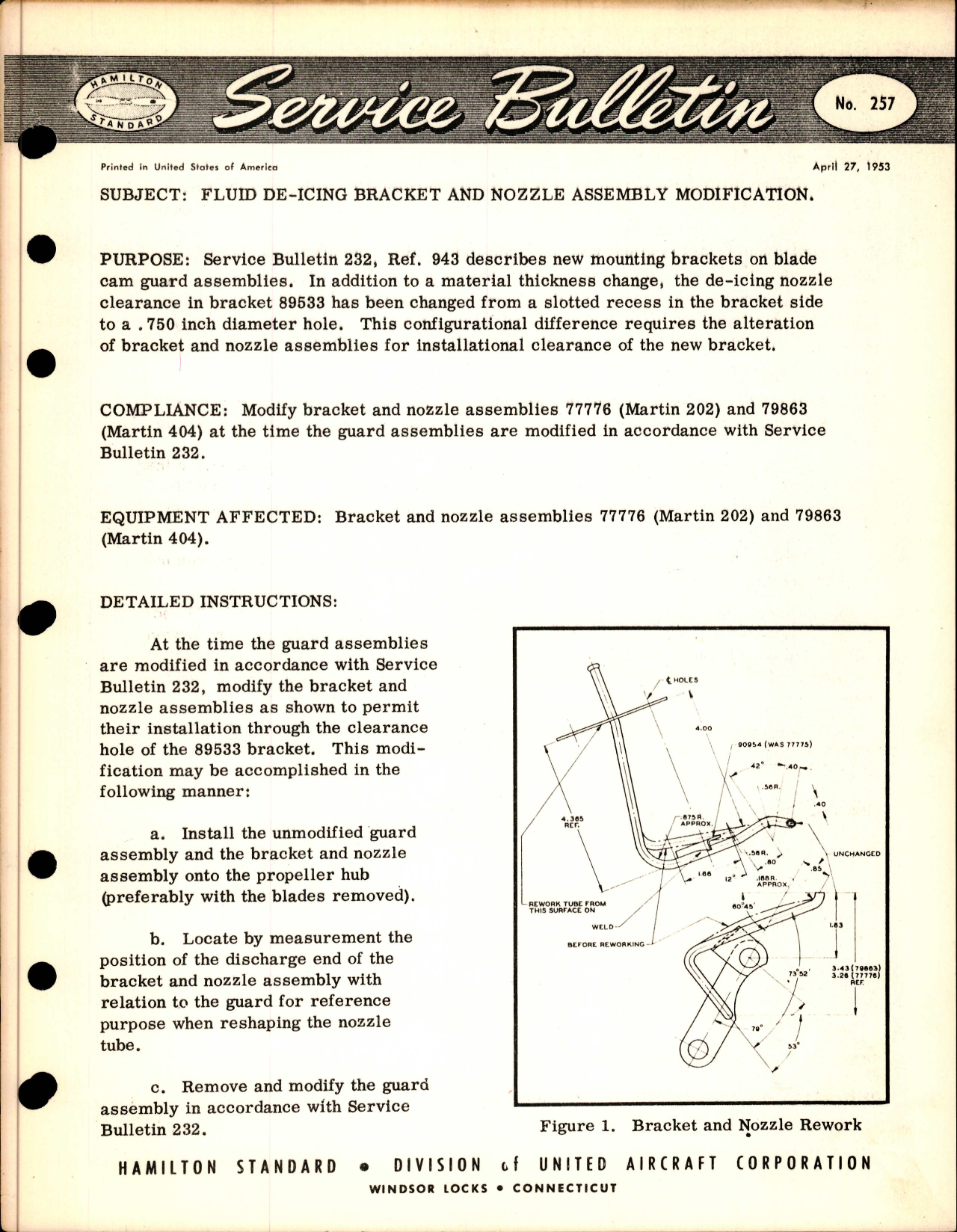 Sample page 1 from AirCorps Library document: Fluid De-Icing Bracket and Nozzle Assembly Modification 
