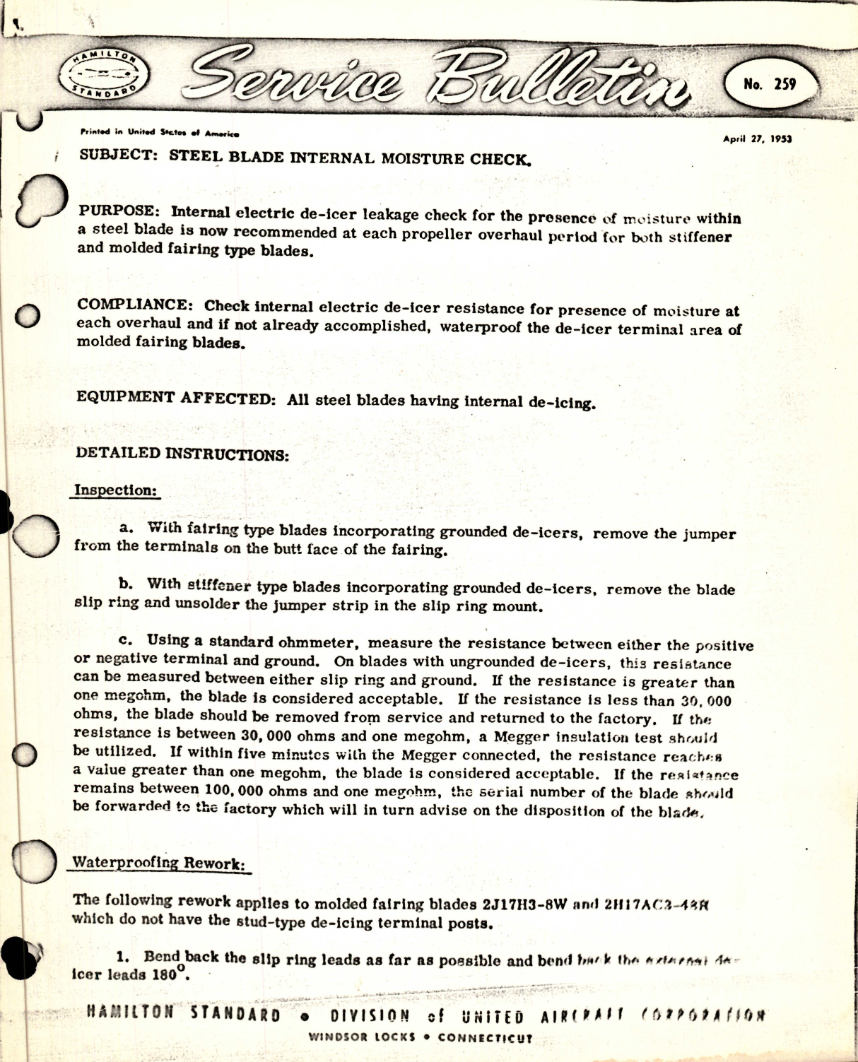 Sample page 1 from AirCorps Library document: Steel Blade Internal Moisture Check