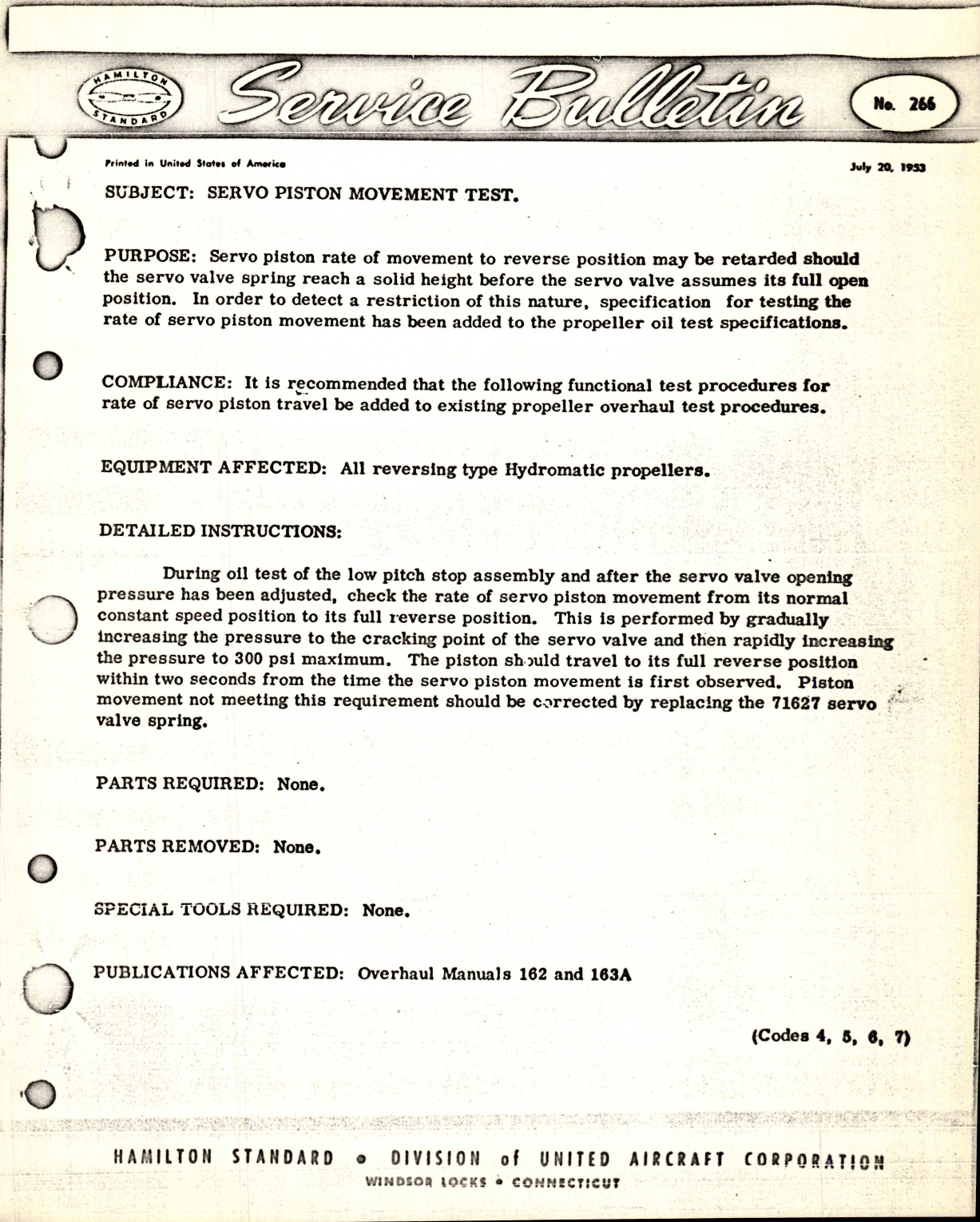 Sample page 1 from AirCorps Library document: Servo Piston Movement Test