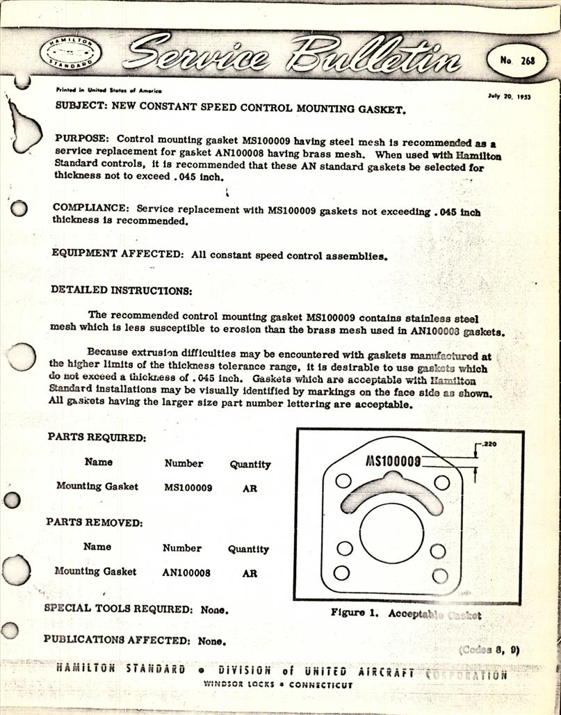 New Constant Speed Control Mounting Gasket AirCorps Library