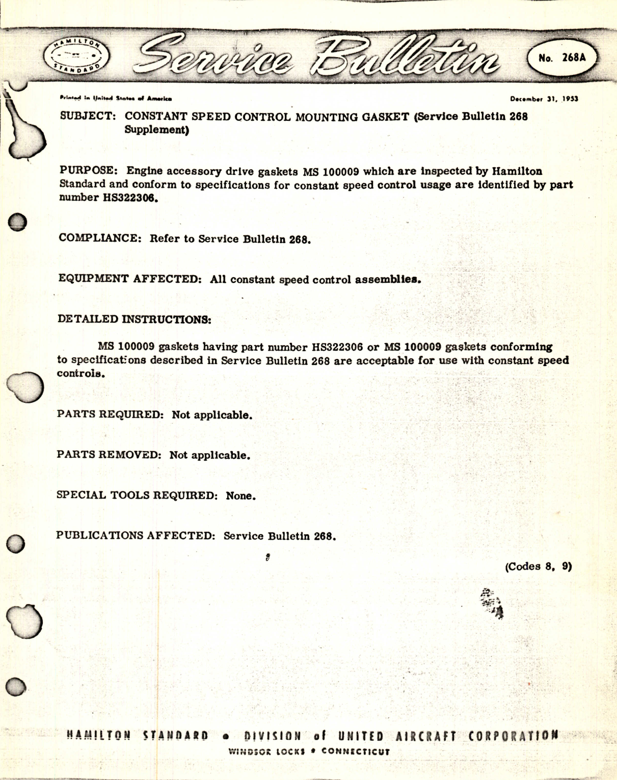Sample page 1 from AirCorps Library document: Constant Speed Control Mounting Gasket