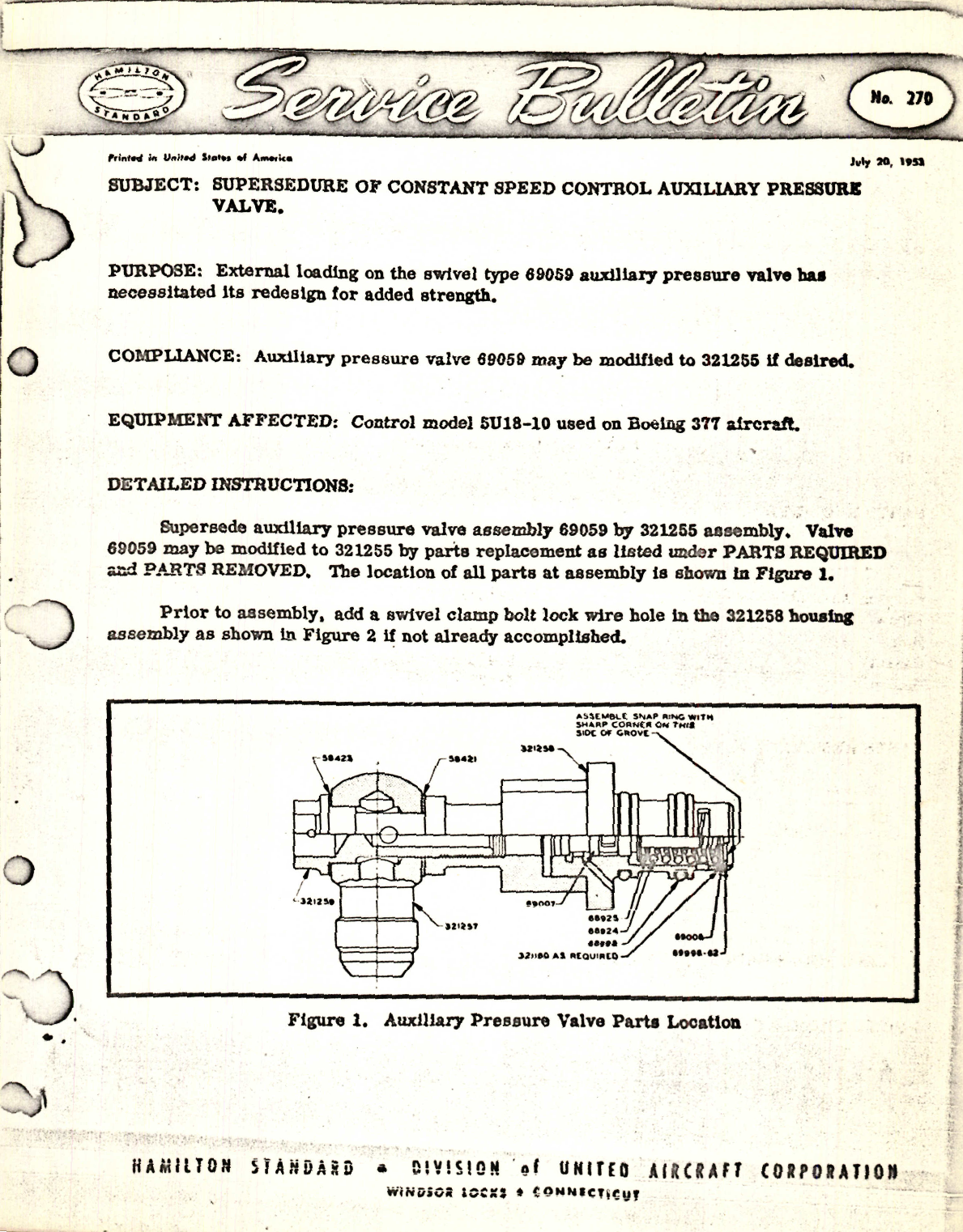 Sample page 1 from AirCorps Library document: Supersedure of Constant Speed Control Auxiliary Pressure Valve