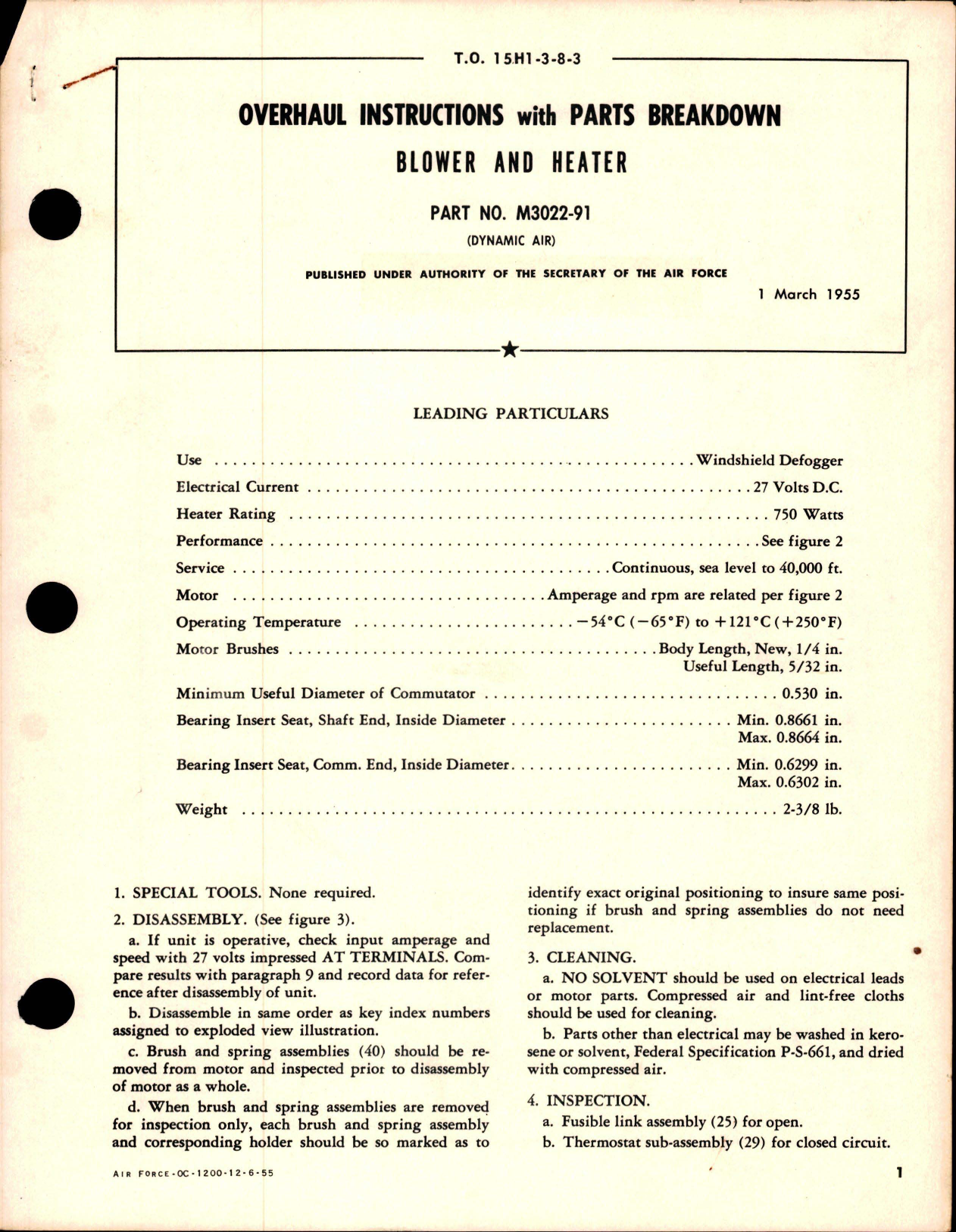 Sample page 1 from AirCorps Library document: Overhaul Instructions with Parts Breakdown for Blower and Heater - Part M3022-91