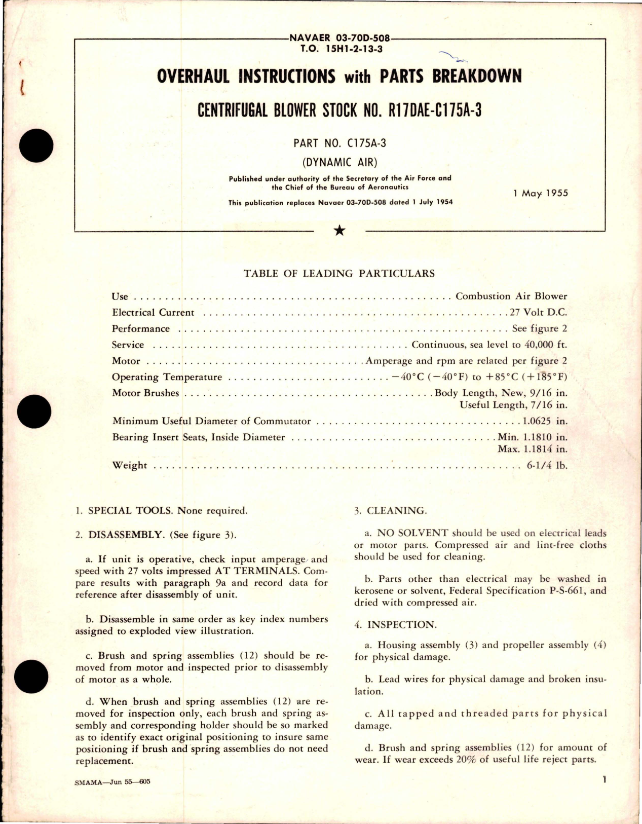 Sample page 1 from AirCorps Library document: Overhaul Instructions with Parts Breakdown for Centrifugal Blower - Stock R17DAE-C175A-3 - Part C175A-3