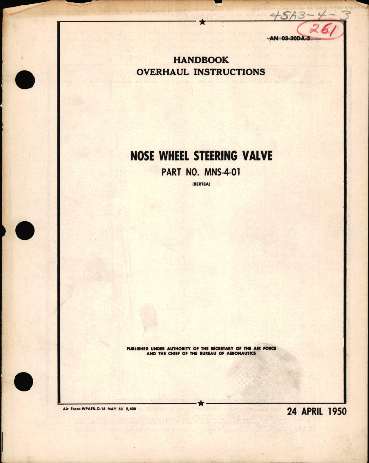 Sample page 1 from AirCorps Library document: Overhaul Instructions for Nose Wheel Steering Valve Part No. MNS-4-01