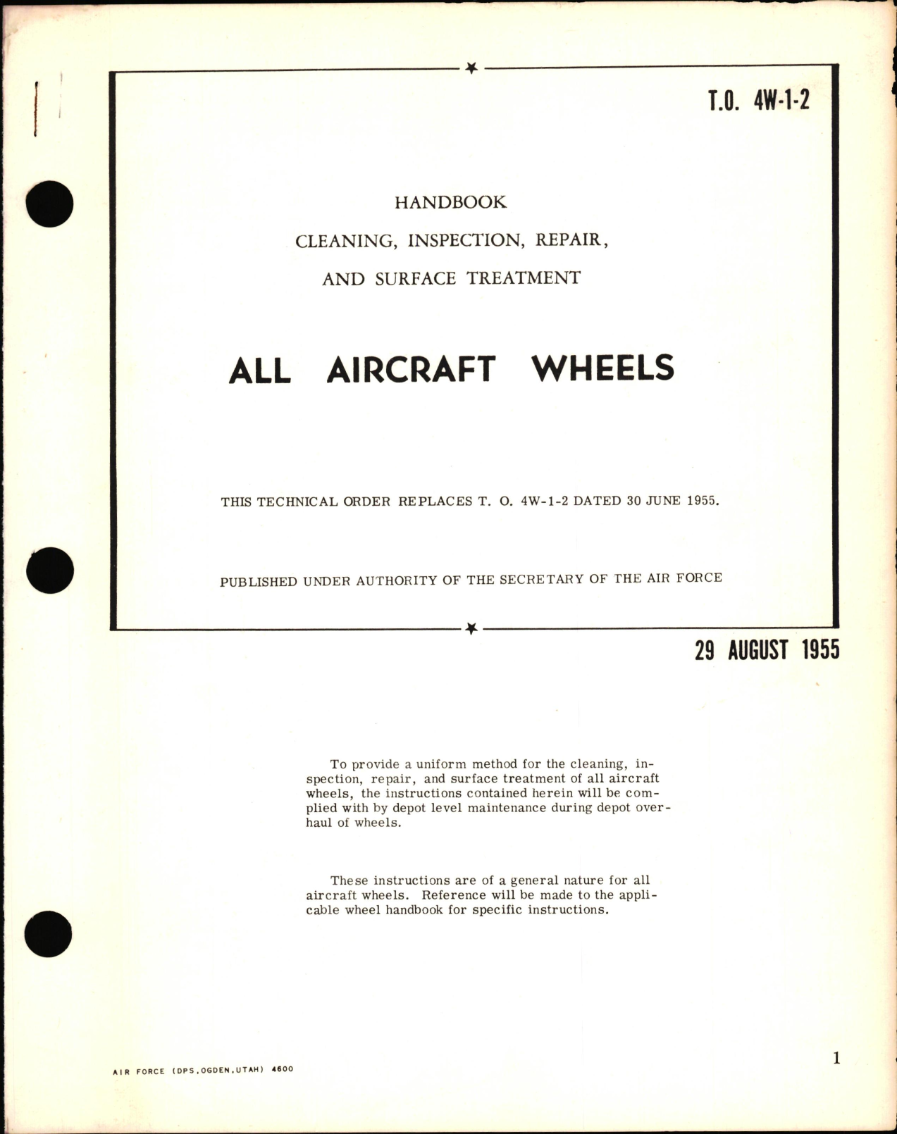 Sample page 1 from AirCorps Library document:  Handbook for Cleaning, Inspection, Repair, and Surface Treatment of All Aircraft Wheels