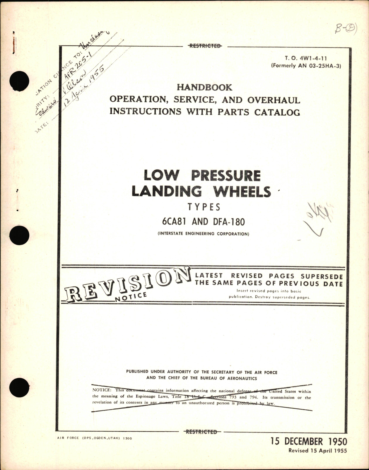 Sample page 1 from AirCorps Library document: Operation, Service, & Overhaul Instructions with Parts Catalog for Low Pressure Landing Wheels Types 6CA81 & DFA-180
