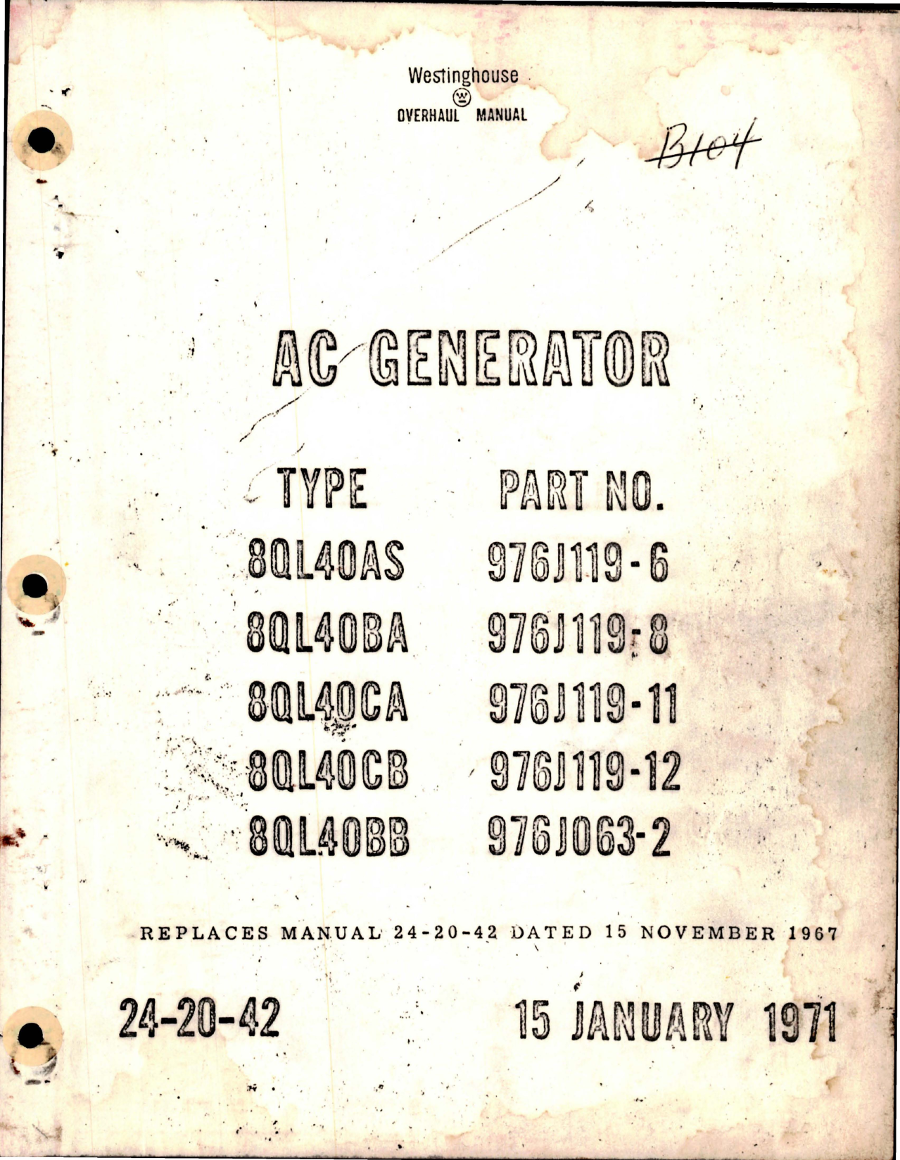Sample page 1 from AirCorps Library document: Overhaul Manual for AC Generator - Part 976J119 Series