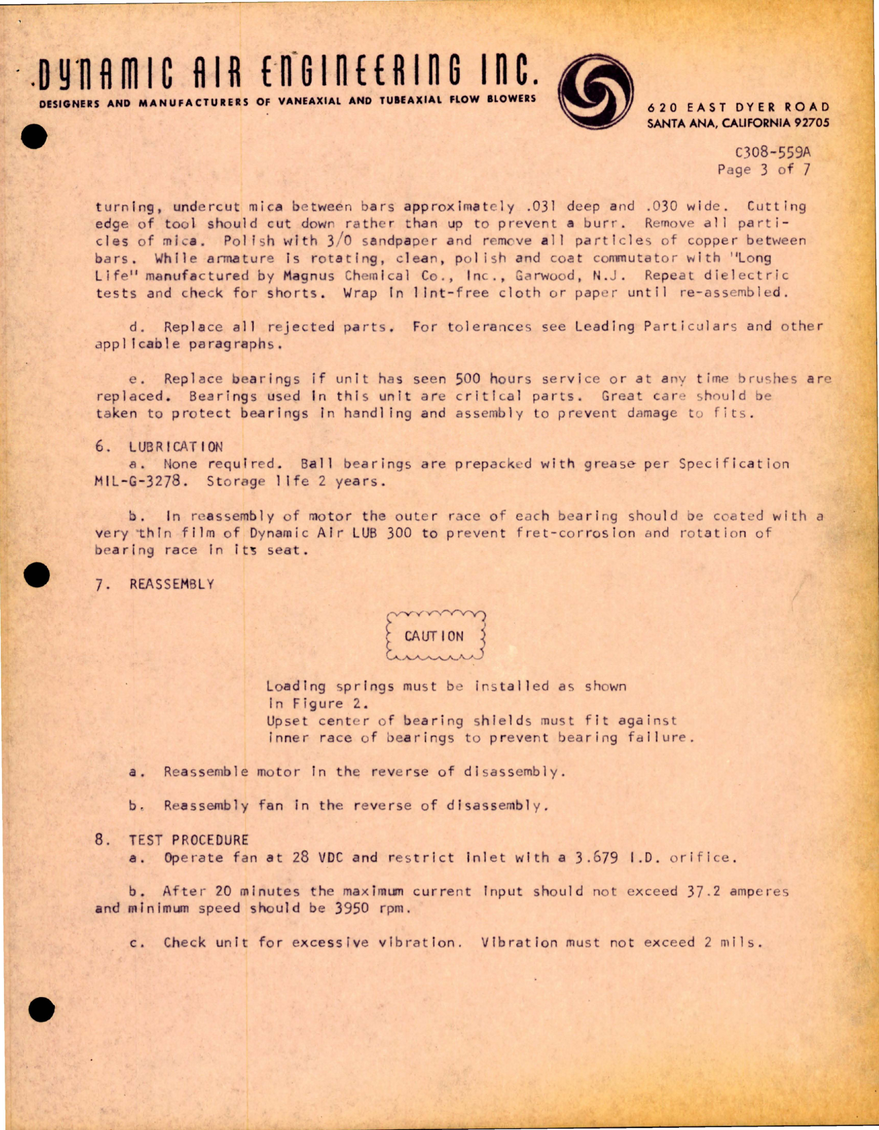Sample page 5 from AirCorps Library document: Overhaul Instructions for Centrifugal Fan - Part C308-559A - Motor M2620BA 