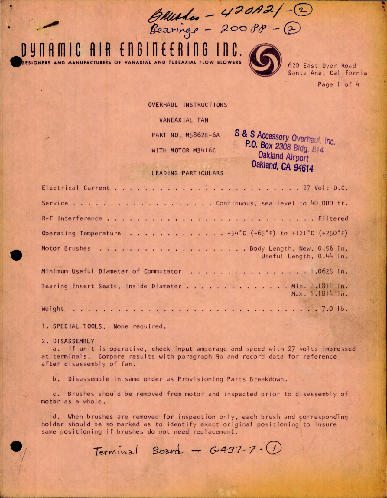 Sample page 1 from AirCorps Library document: Overhaul Instructions for Vaneaxial Fan - Part M5862B-6A - Model M3416C 