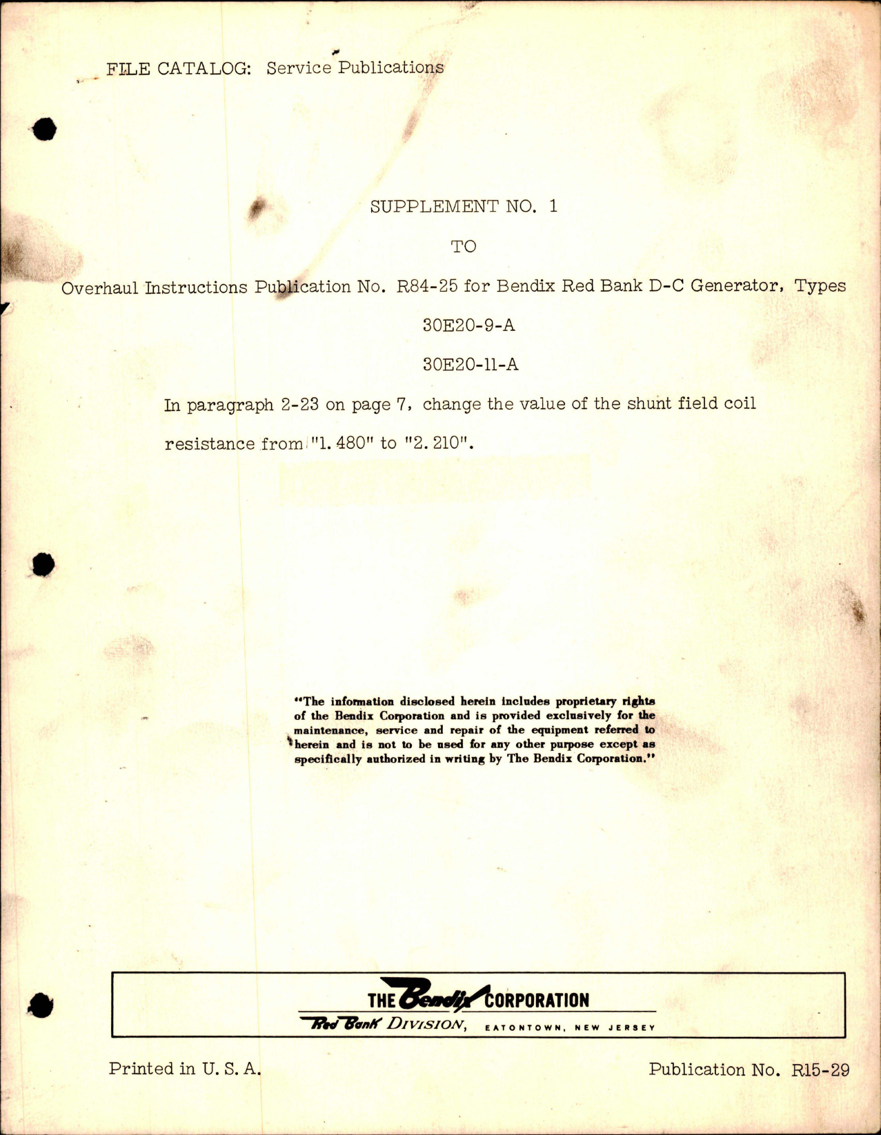 Sample page 1 from AirCorps Library document: Overhaul Instructions (Publication R84-25) for Bendix Red Bank D-C Generator - Type 30E20-9-A and 30E20-11-A