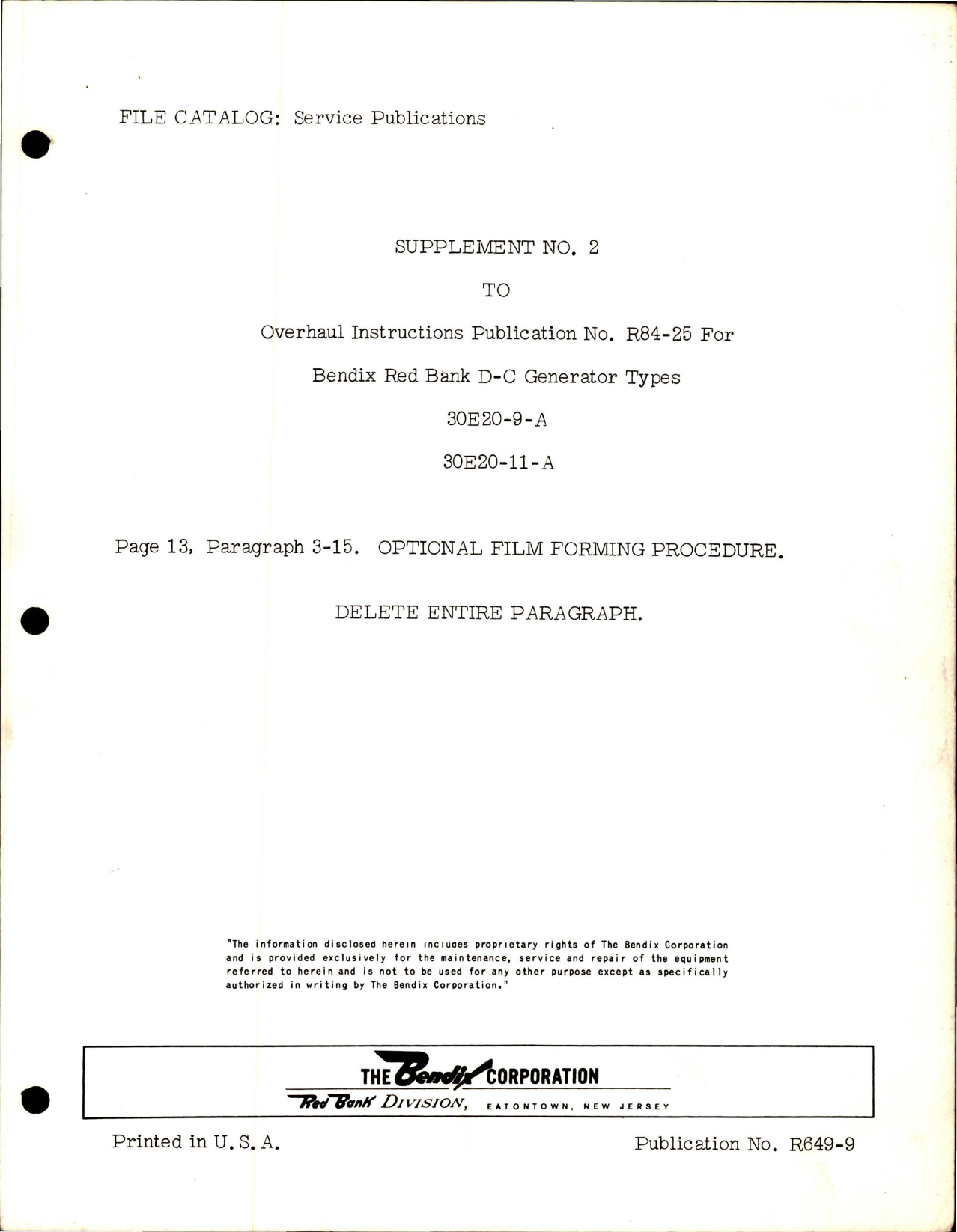 Sample page 1 from AirCorps Library document: Overhaul Instructions (Publication No. R84-25) for Bendix Red Bank D-C Generator - Type 30E20-9-A and 30E20-11-A