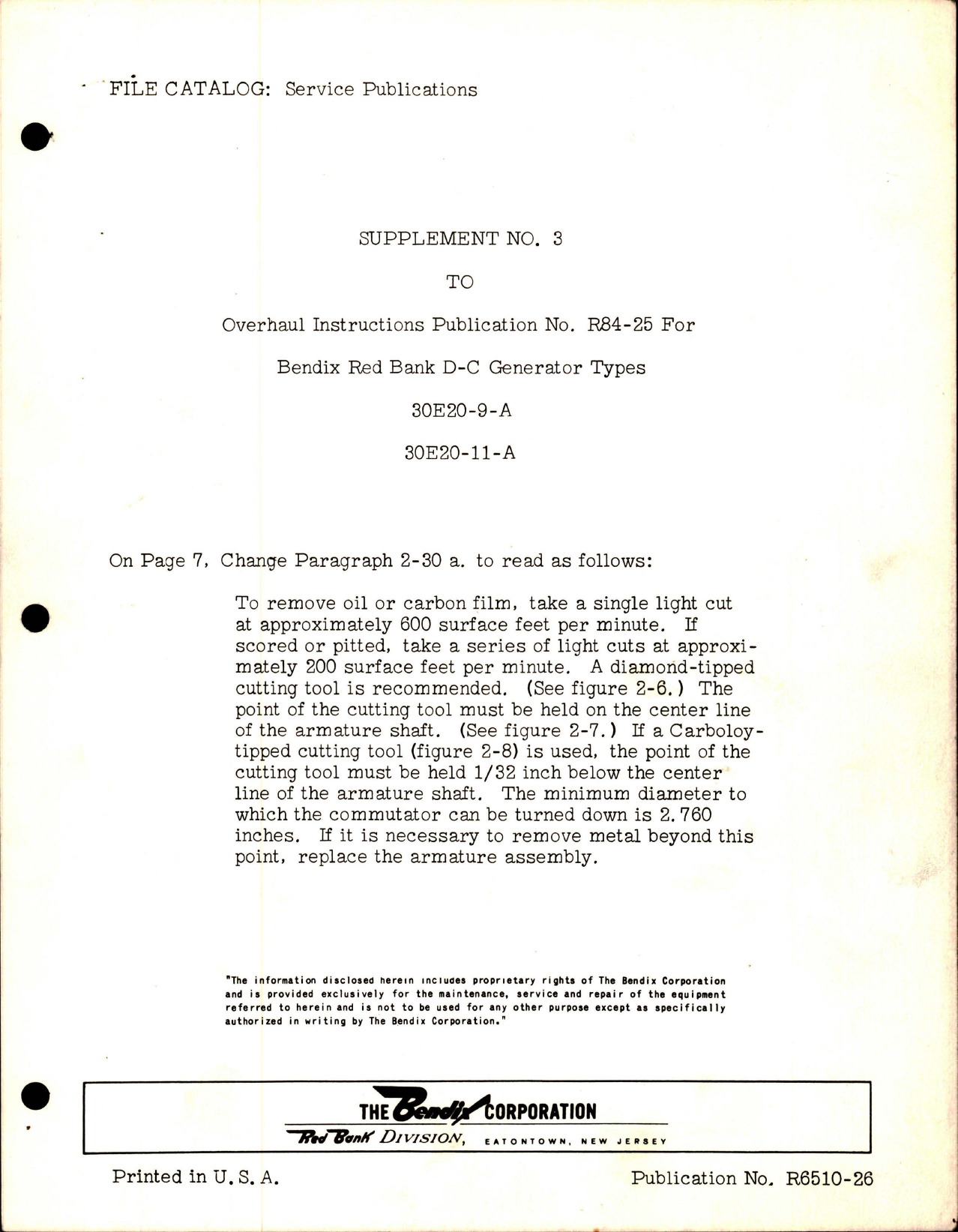 Sample page 1 from AirCorps Library document: Overhaul Instructions (Publication No. R84-25) for Bendix/Red Bank D-C Generator - Type 30E20-9-A and 30E20-11-A