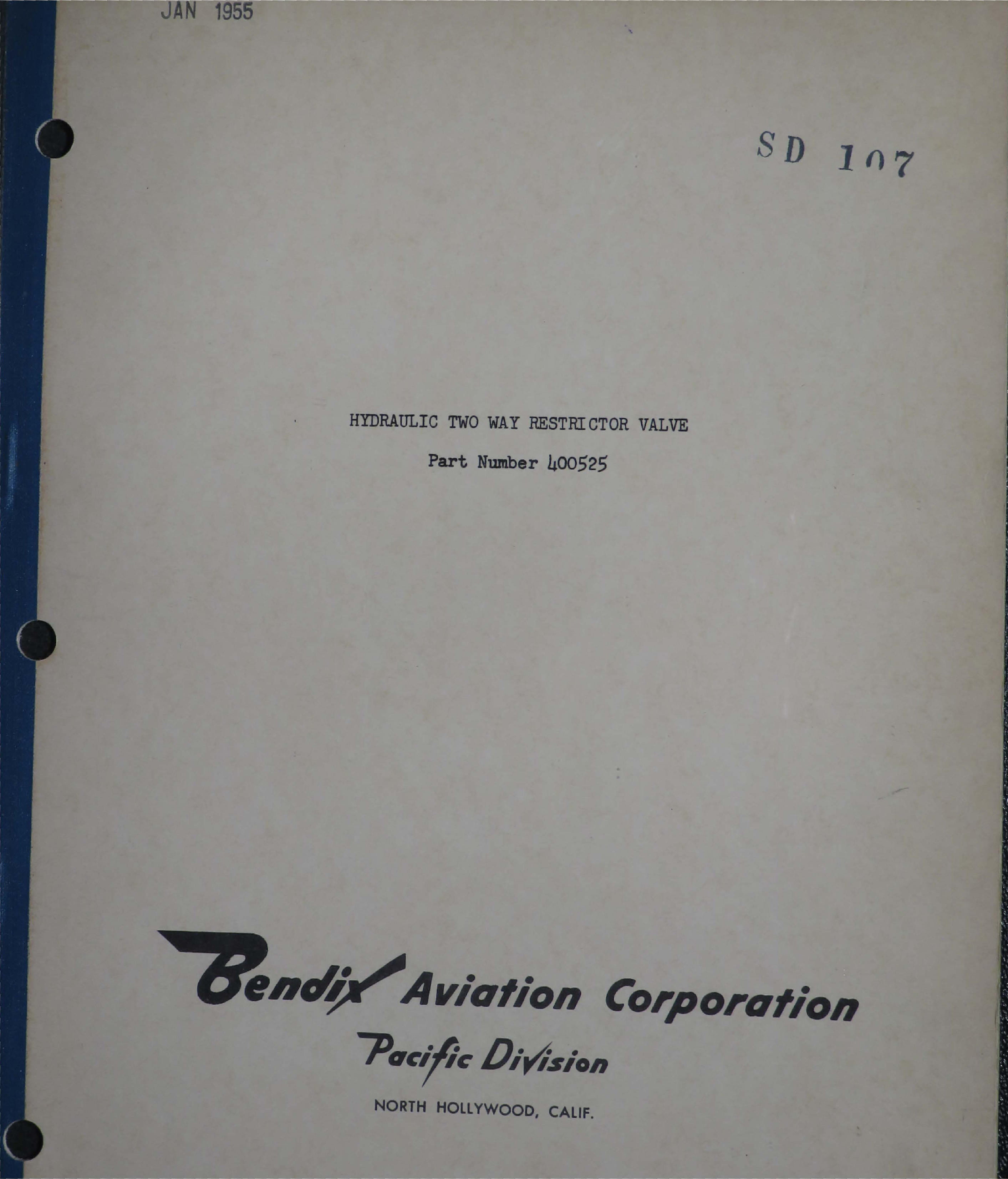 Sample page 1 from AirCorps Library document: Hydraulic Two Way Restrictor Valve - Part 400525 