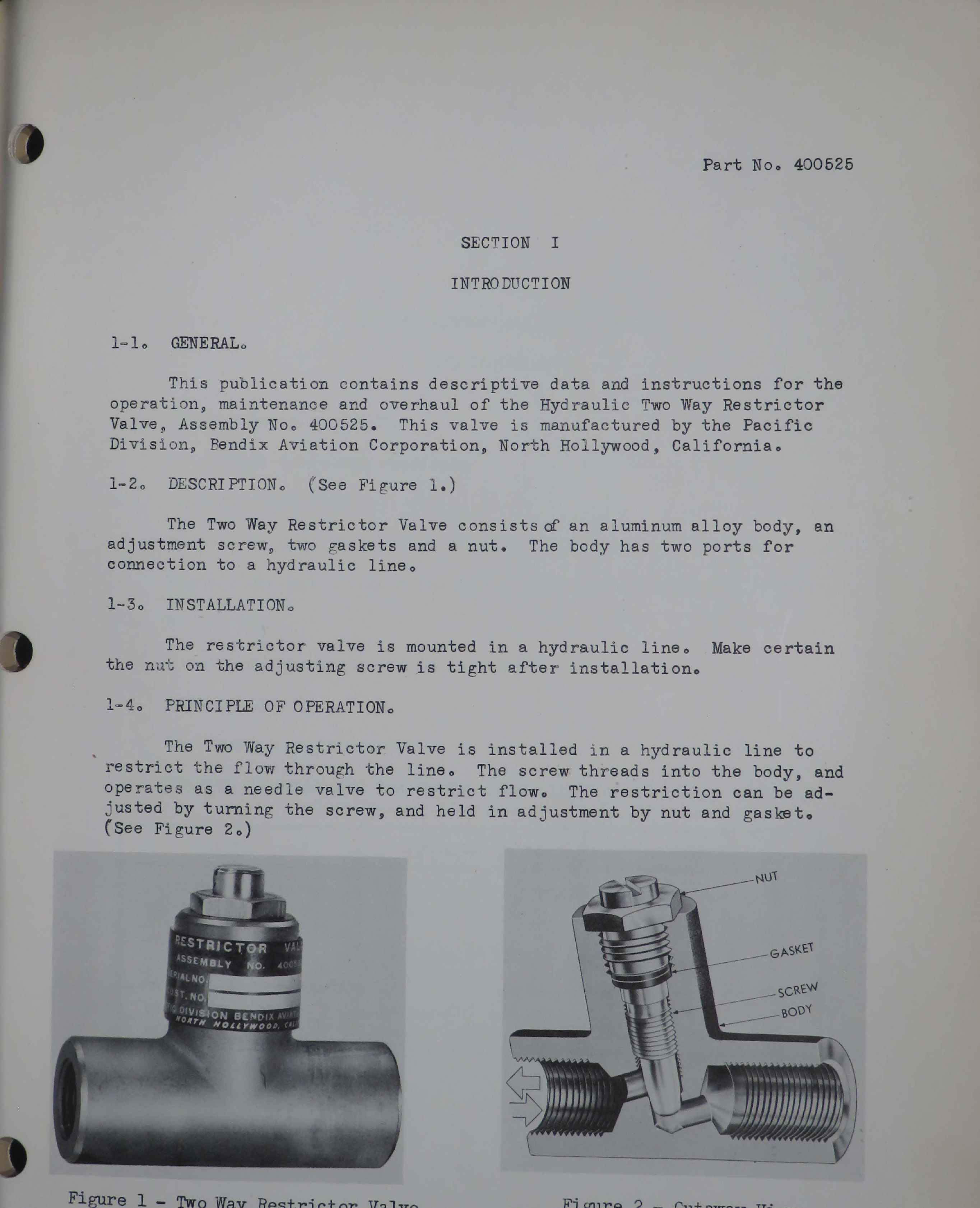 Sample page 5 from AirCorps Library document: Hydraulic Two Way Restrictor Valve - Part 400525 