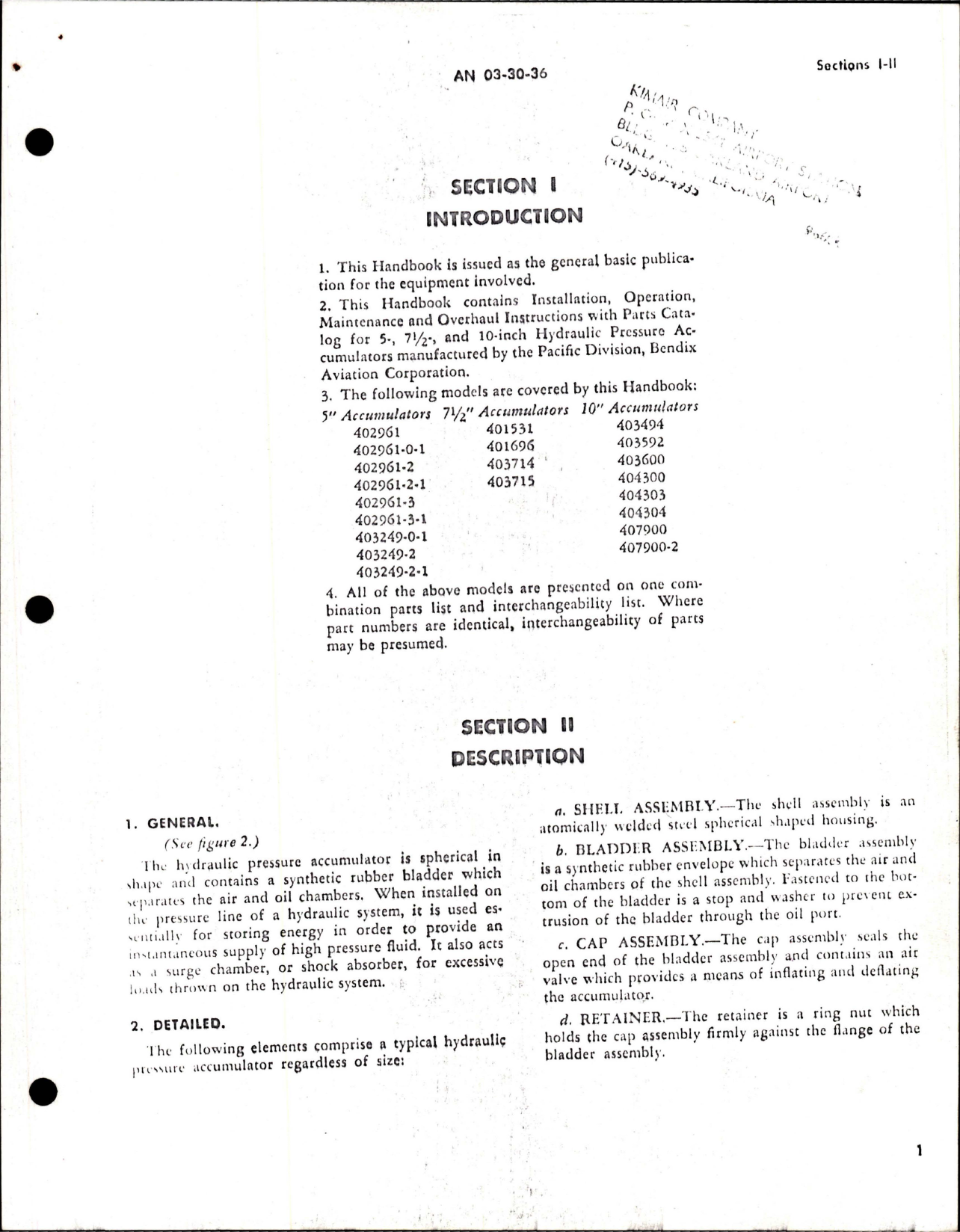 Sample page 7 from AirCorps Library document: Operation, Service, Overhaul with Parts for Hydraulic Pressure Accumulators - 5, 7 1/2 and 10 inch 