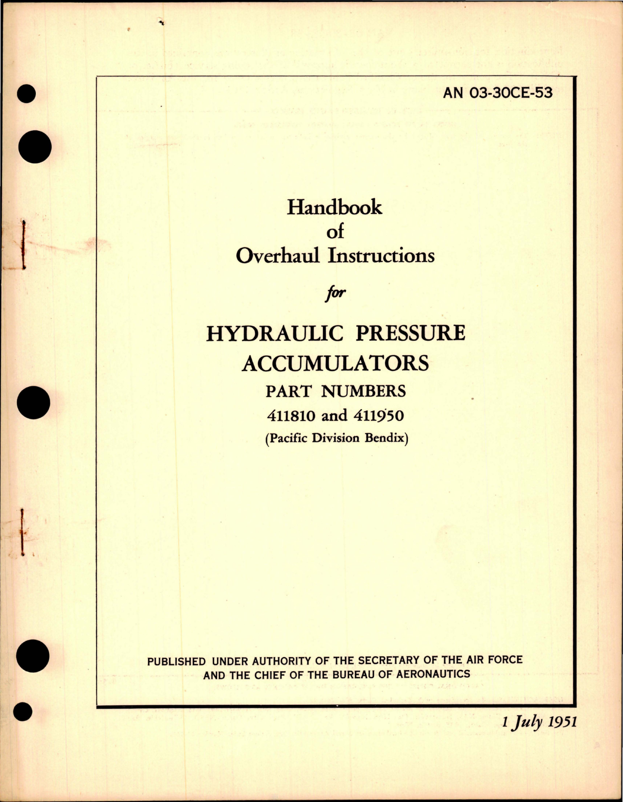 Sample page 1 from AirCorps Library document: Overhaul Instructions for Hydraulic Pressure Accumulators - Parts 411810 and 411950