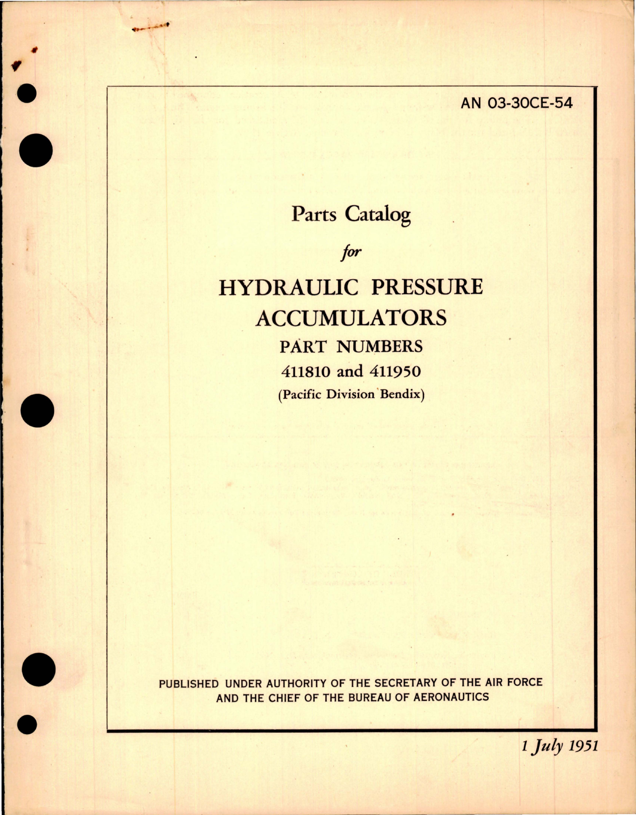 Sample page 1 from AirCorps Library document: Parts Catalog for Hydraulic Pressure Accumulators - Parts 411810 and 411950 