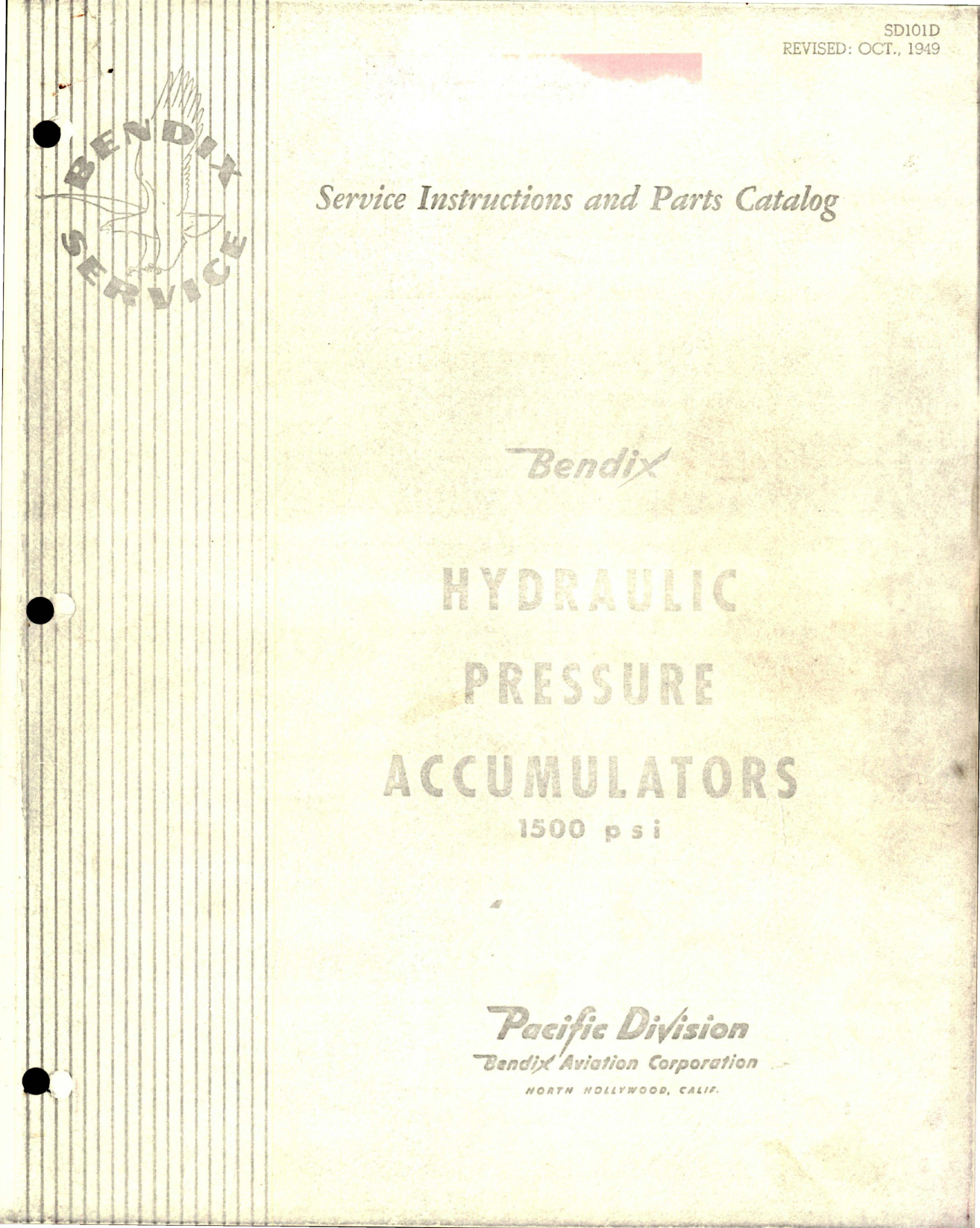 Sample page 1 from AirCorps Library document: Service Instructions with Parts for Hydraulic Pressure Accumulators - 1500 psi