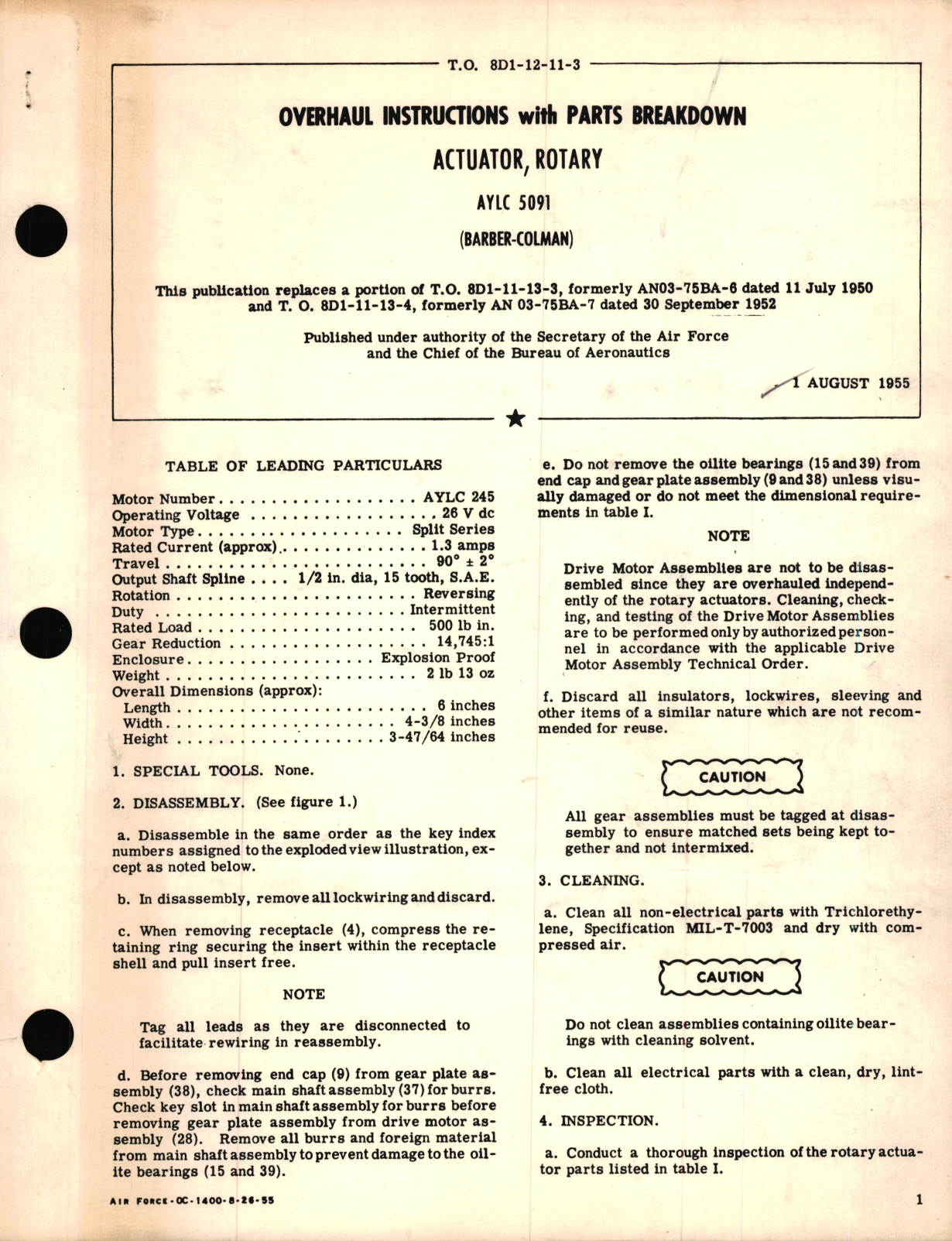 Sample page 1 from AirCorps Library document: Overhaul Instructions with Parts Breakdown for Actuator, Rotary AYLC 5091