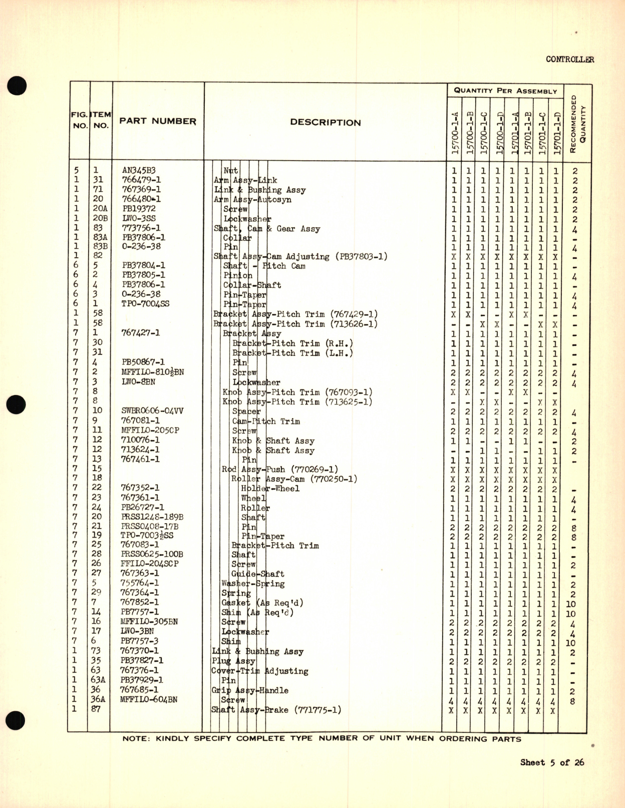 Sample page 7 from AirCorps Library document: Eclipse-Pioneer Service Parts List for Instrument Parts Catalog Automatic Pilot -Controller Types 15700, 15701, and 15711