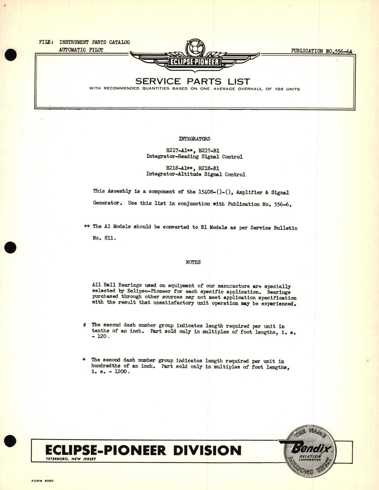 Sample page 1 from AirCorps Library document: Eclipse-Pioneer Service Parts List for Instrument Parts Catalog Automatic Pilot - Integrators