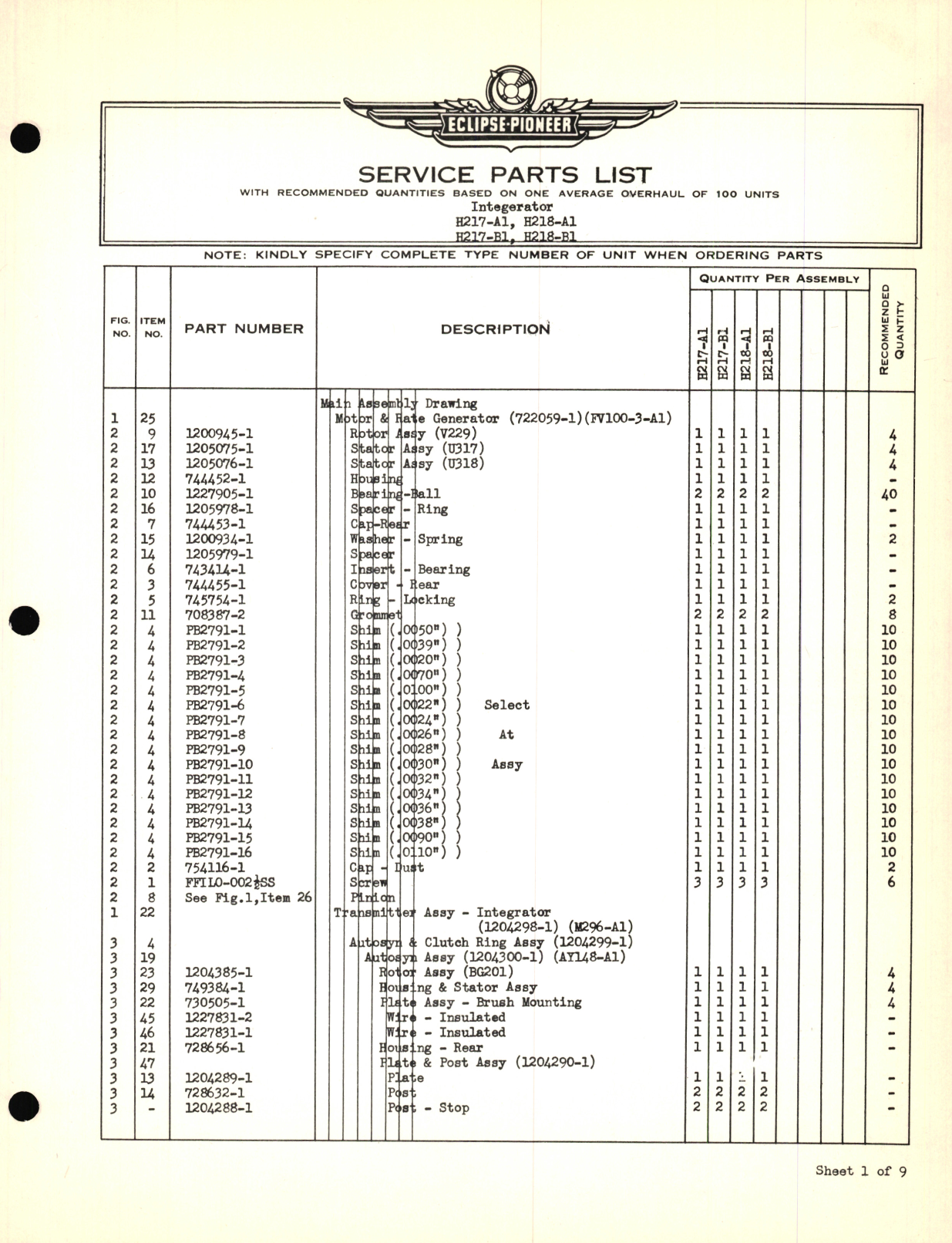 Sample page 3 from AirCorps Library document: Eclipse-Pioneer Service Parts List for Instrument Parts Catalog Automatic Pilot - Integrators