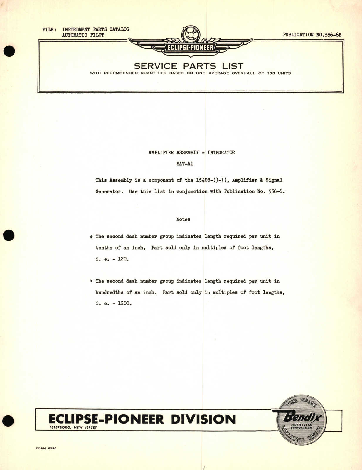 Sample page 1 from AirCorps Library document: Eclipse-Pioneer Service Parts List for Instrument Parts Catalog Automatic Pilot - Amplifier Assembly - Integrator SA7-A1