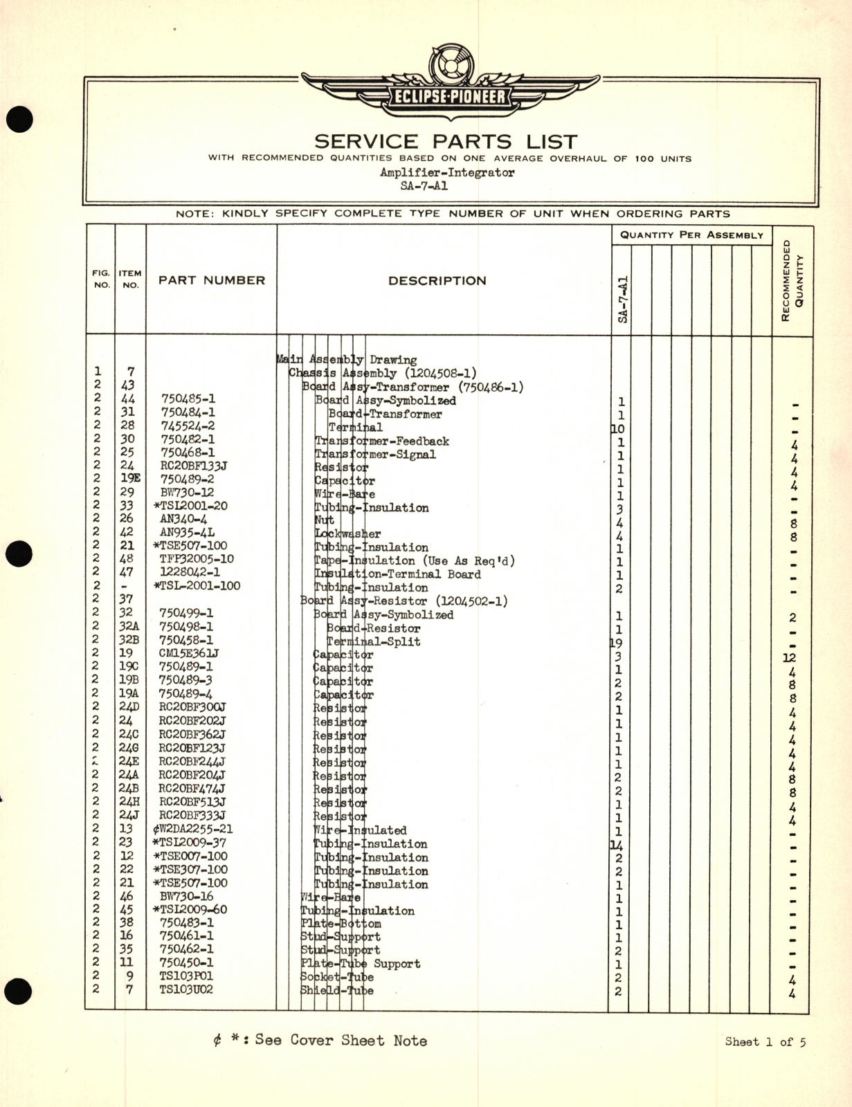 Sample page 3 from AirCorps Library document: Eclipse-Pioneer Service Parts List for Instrument Parts Catalog Automatic Pilot - Amplifier Assembly - Integrator SA7-A1