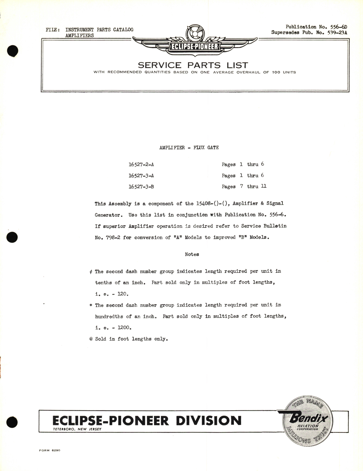 Sample page 1 from AirCorps Library document: Eclipse-Pioneer Service Parts List for Instrument Parts Catalog Amplifier - Flux Gate 16527