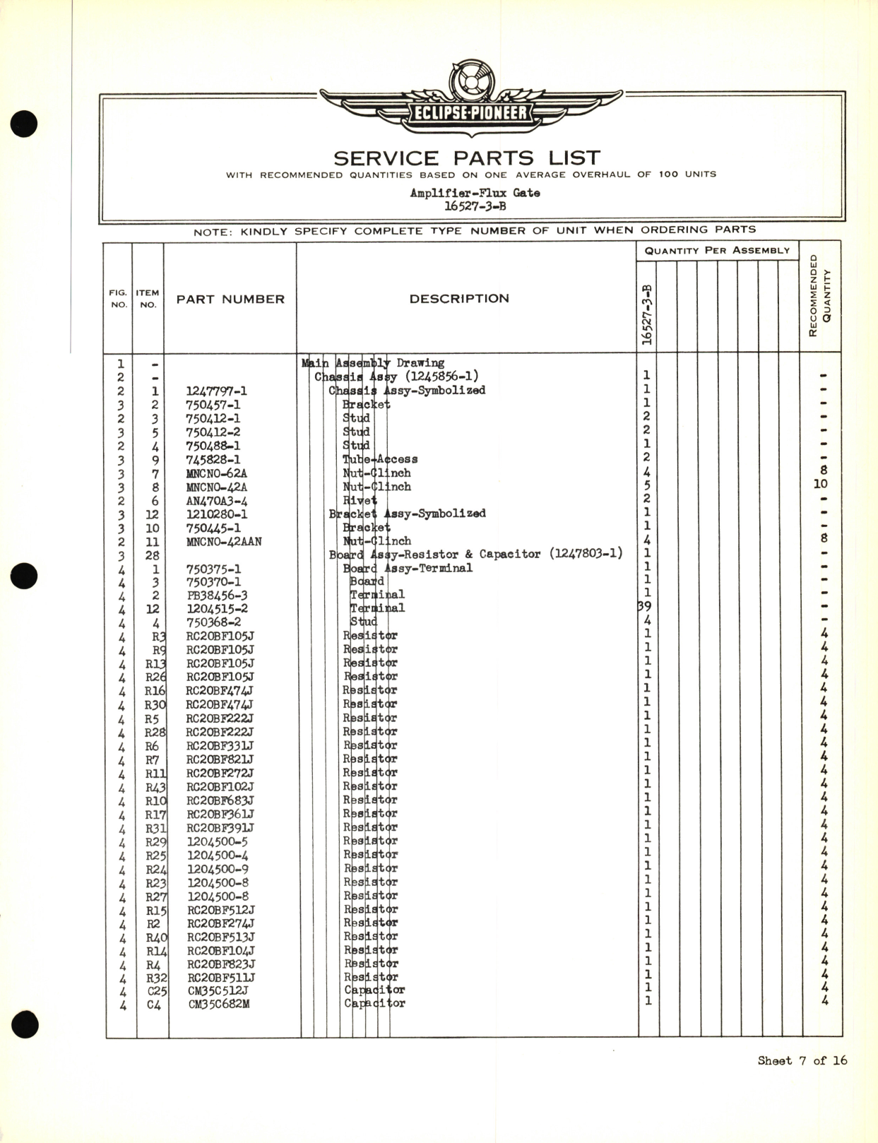 Sample page 9 from AirCorps Library document: Eclipse-Pioneer Service Parts List for Instrument Parts Catalog Amplifier - Flux Gate 16527