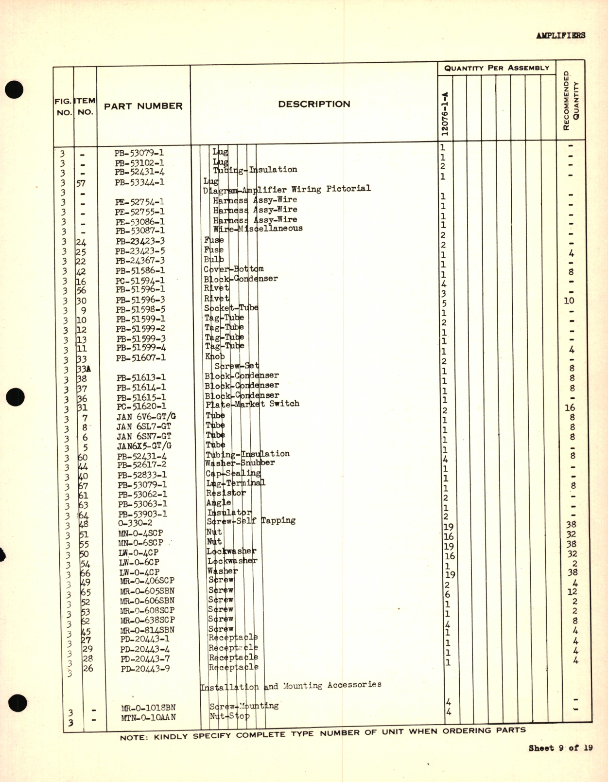 Sample page 9 from AirCorps Library document: Eclipse-Pioneer Service Parts List for Instrument Parts Catalog Amplifier - Gyro Fluxgate Type No. 12074, 12076, 12078, 12086, 12092, 12099, 16500, 16501