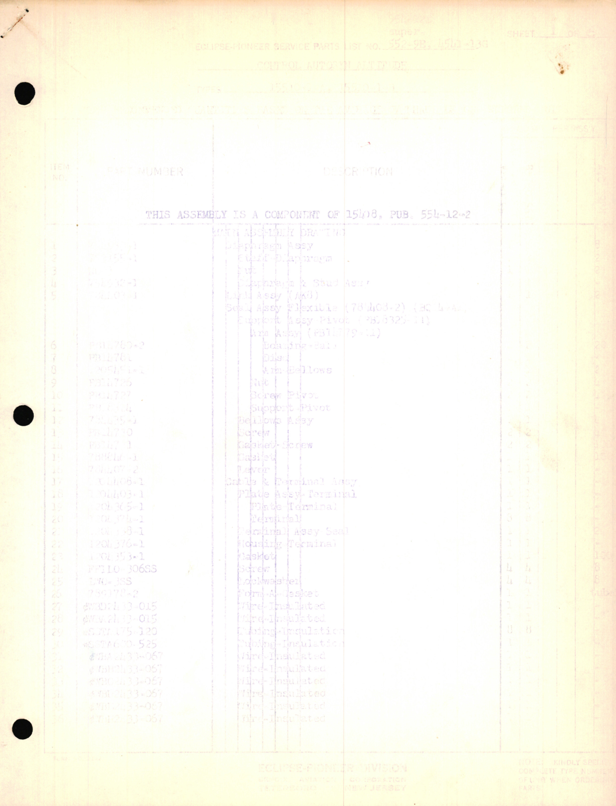 Sample page 1 from AirCorps Library document: Eclipse-Pioneer Service Parts List for Control Autosyn Altitude