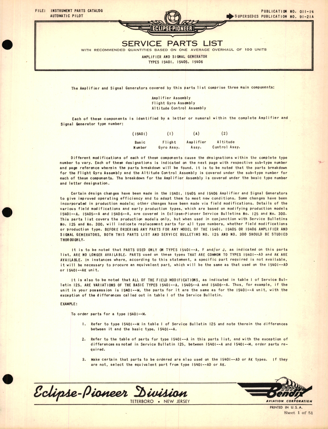 Sample page 1 from AirCorps Library document: Eclipse-Pioneer Service Parts List for Instrument Parts Catalog Automatic Pilot