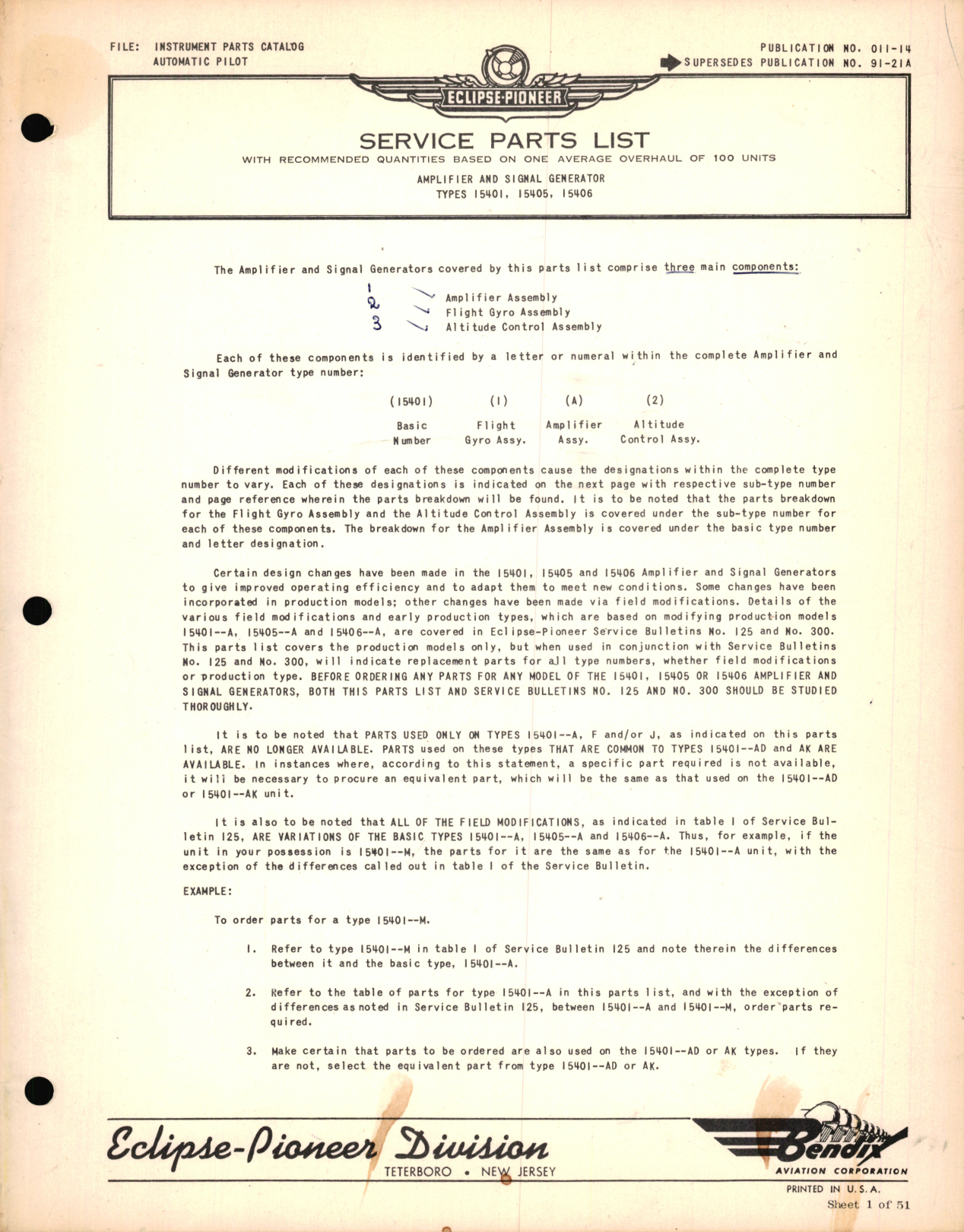 Sample page 1 from AirCorps Library document: Eclipse-Pioneer Service Parts list for Instrument Parts Catalog Automatic Pilot