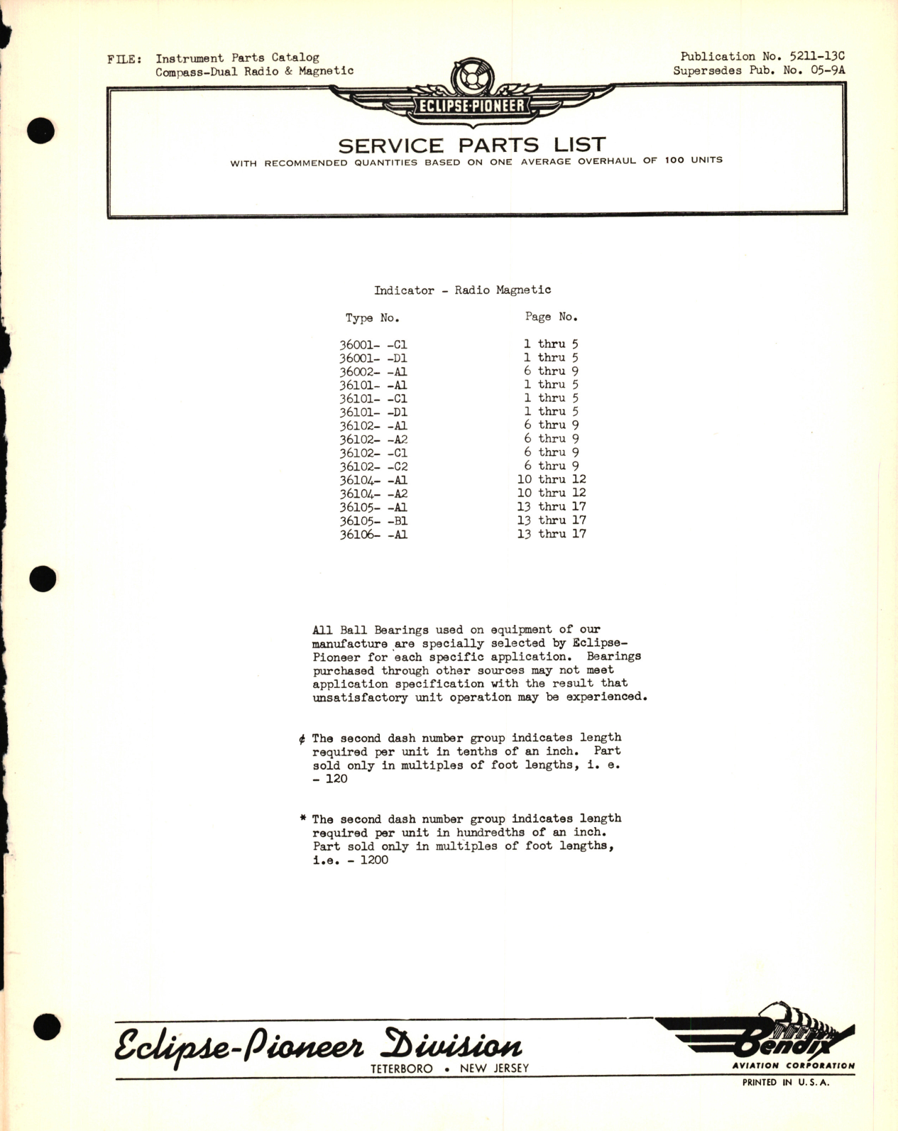 Sample page 1 from AirCorps Library document: Eclipse-Pioneer Service Parts List for Dual Compass Indicator - Radio Magnetic