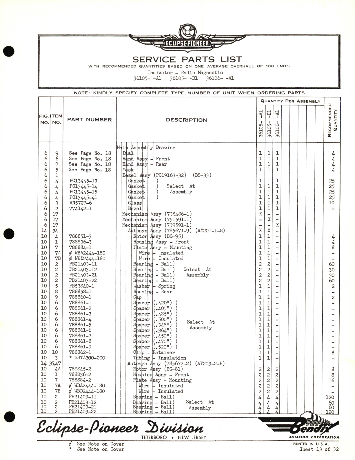 Sample page 7 from AirCorps Library document: Eclipse-Pioneer Service Parts List for Dual Compass Indicator - Radio Magnetic