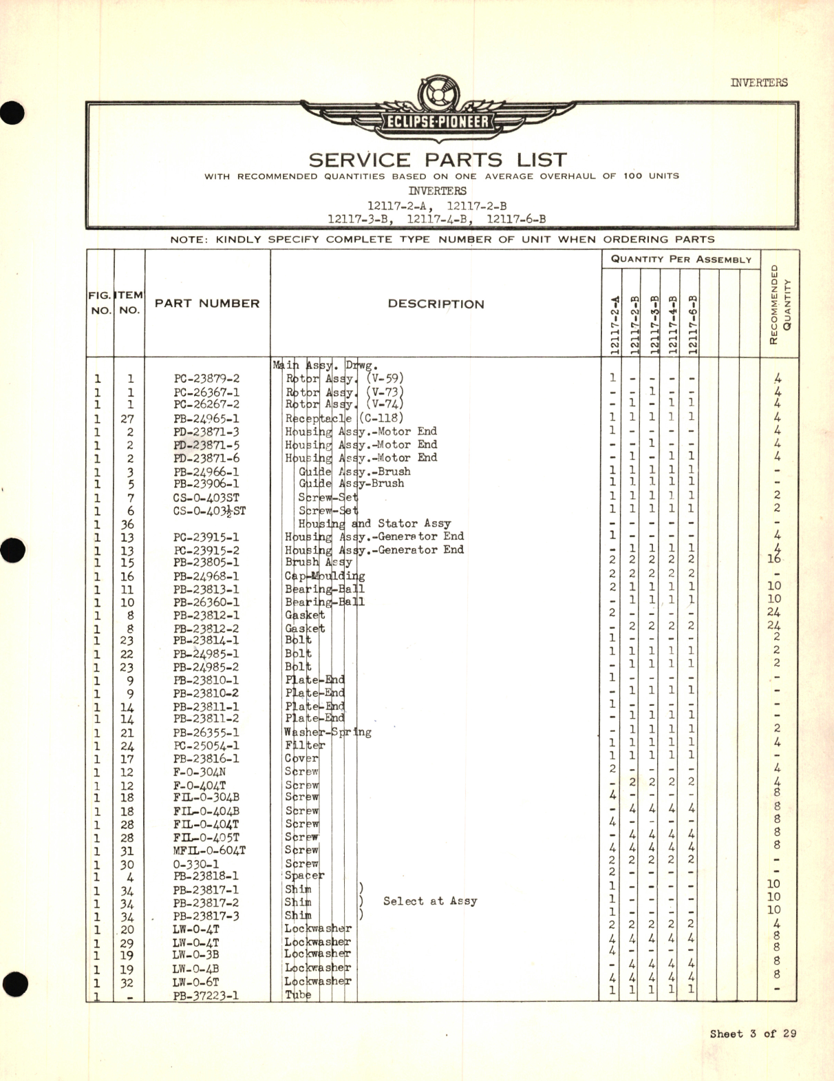 Sample page 5 from AirCorps Library document: Eclipse-Pioneer Service Parts List for Instrument Parts Catalog Inverters