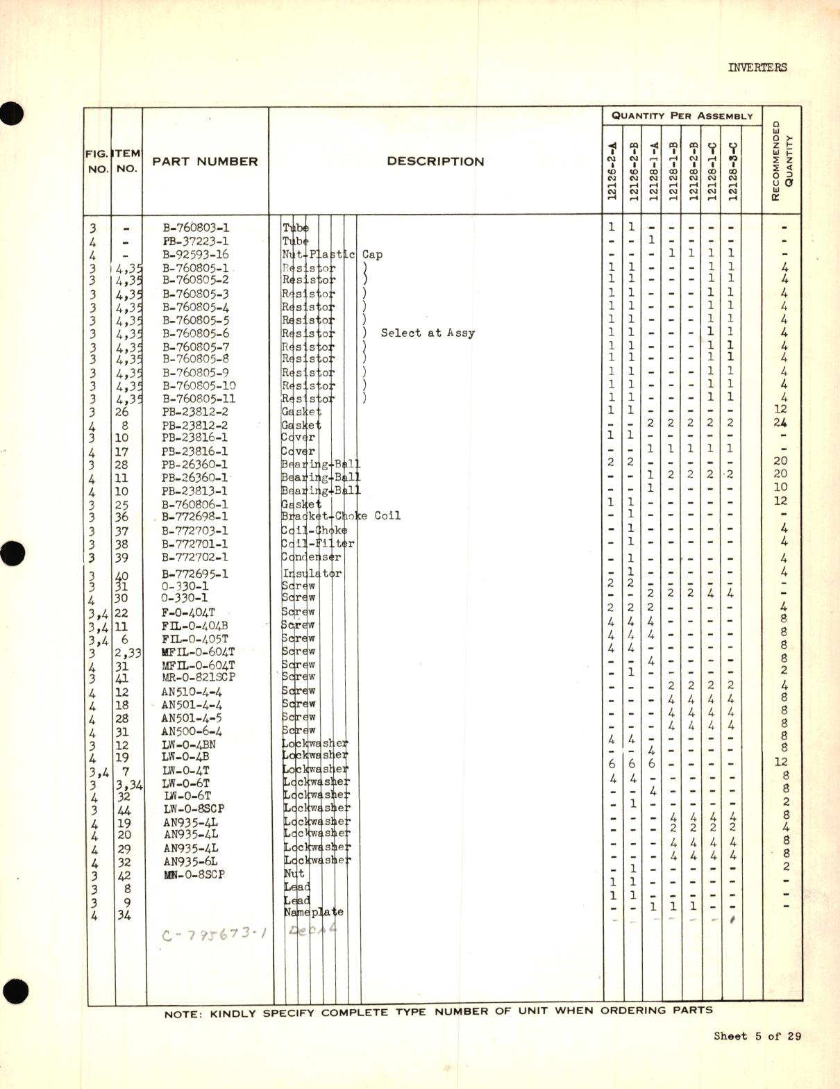 Sample page 7 from AirCorps Library document: Eclipse-Pioneer Service Parts List for Instrument Parts Catalog Inverters