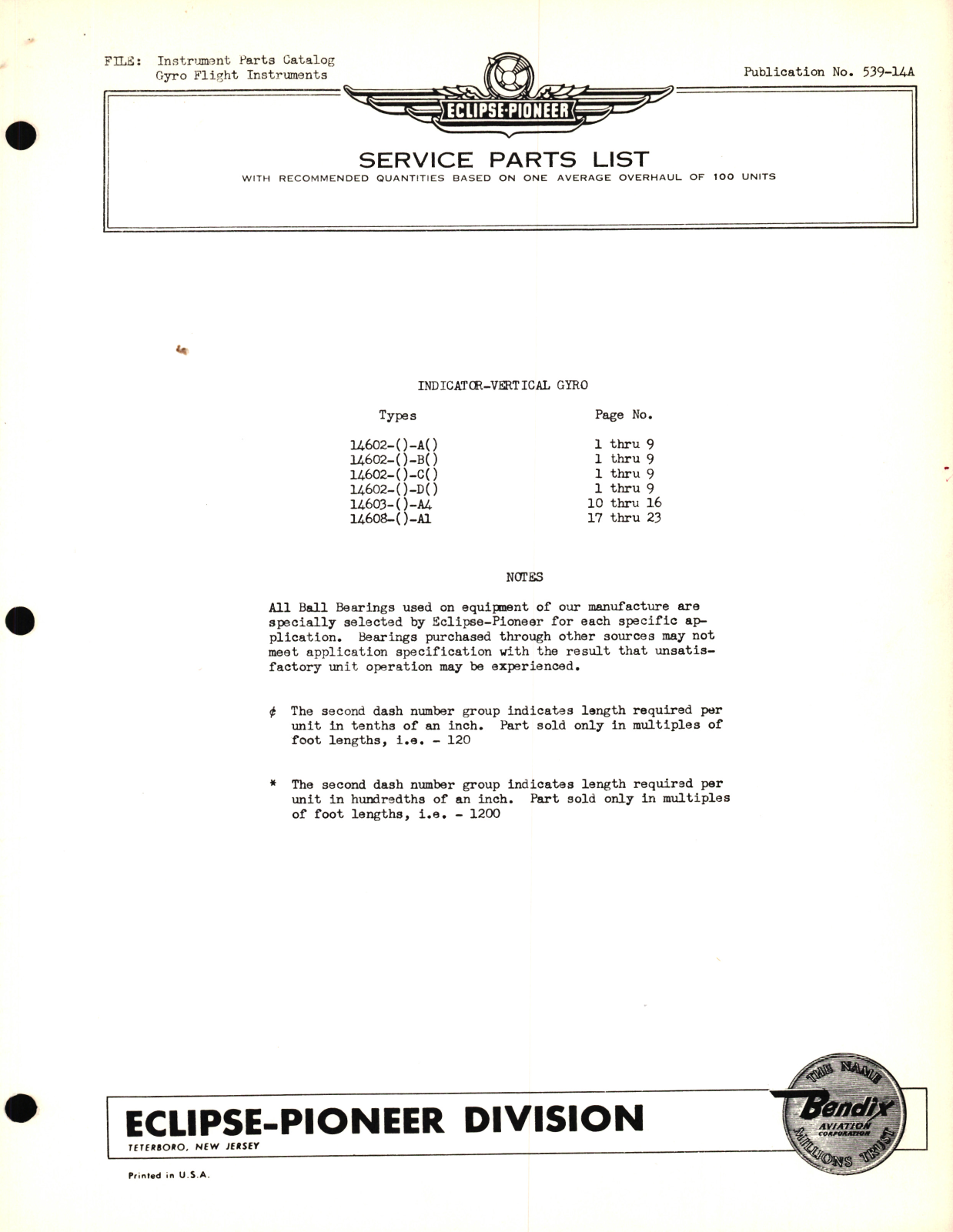 Sample page 1 from AirCorps Library document: Eclipse-Pioneer Service Parts List for Instrument Parts Catalog Gyro Flight Instruments