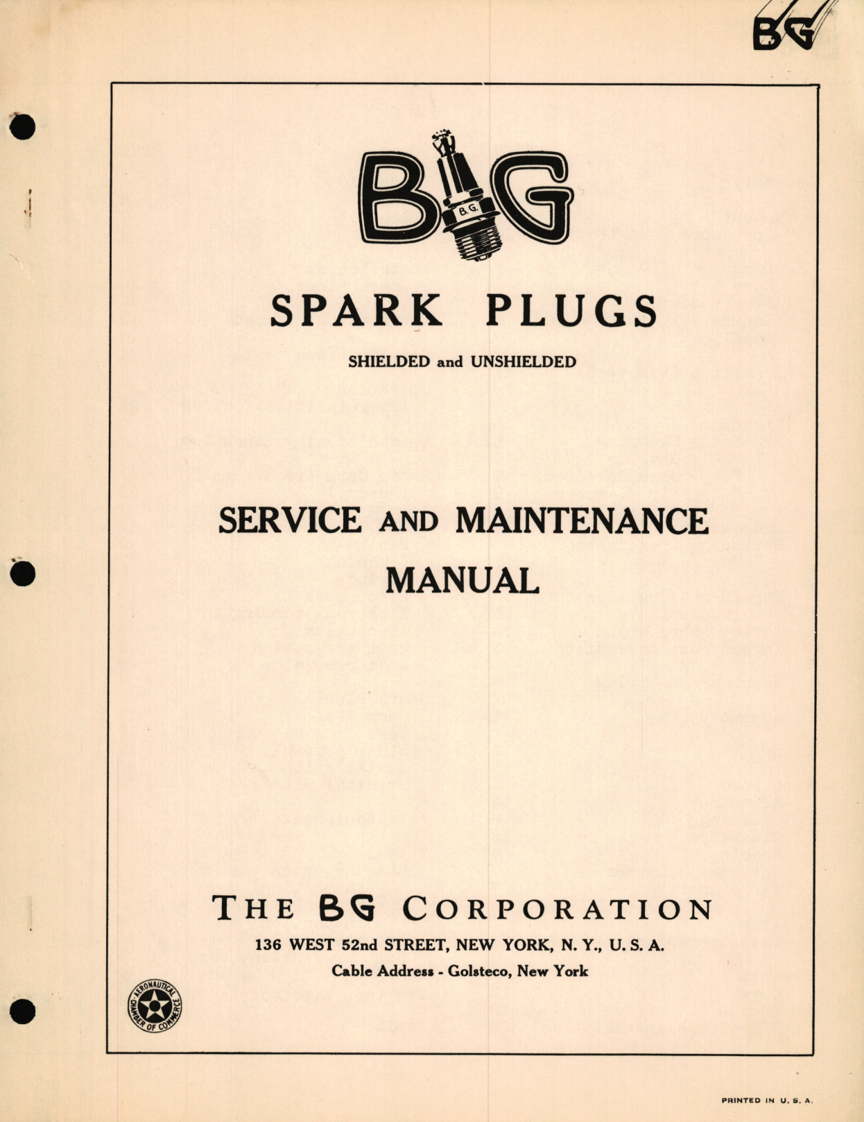 Sample page 1 from AirCorps Library document: Service and Maintenance Manual for BG Spark Plugs Shielded and Unshielded