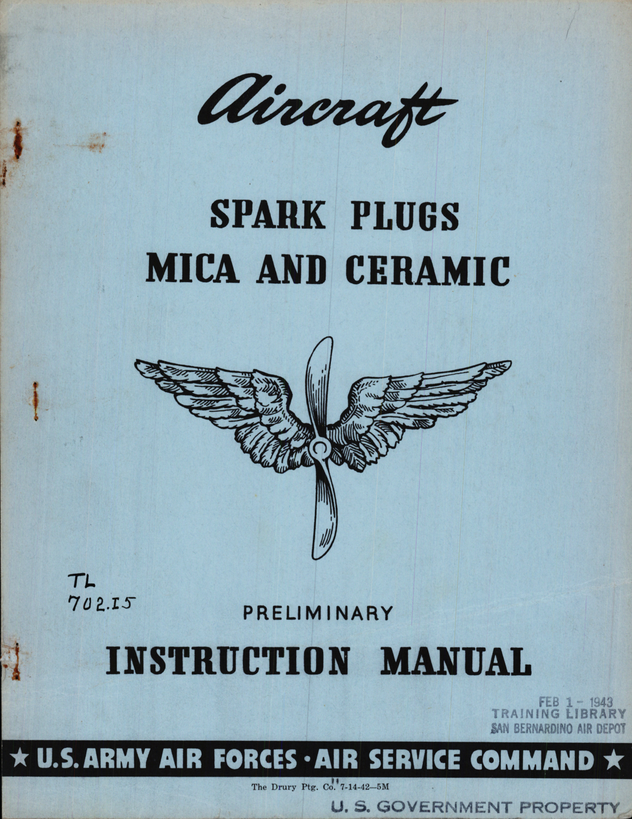 Sample page 1 from AirCorps Library document: Preliminary Instruction Manual for Spark Plugs MICA and Ceramic