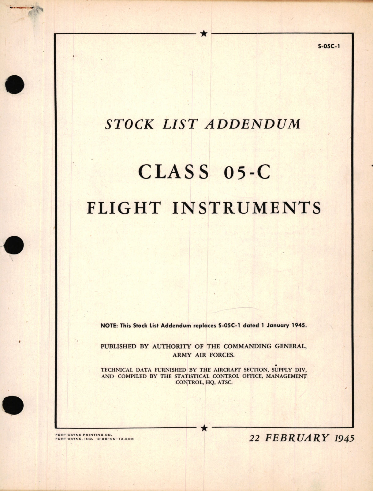 Sample page 1 from AirCorps Library document: Stock List Addendum for Class 05-C for Flight Instruments