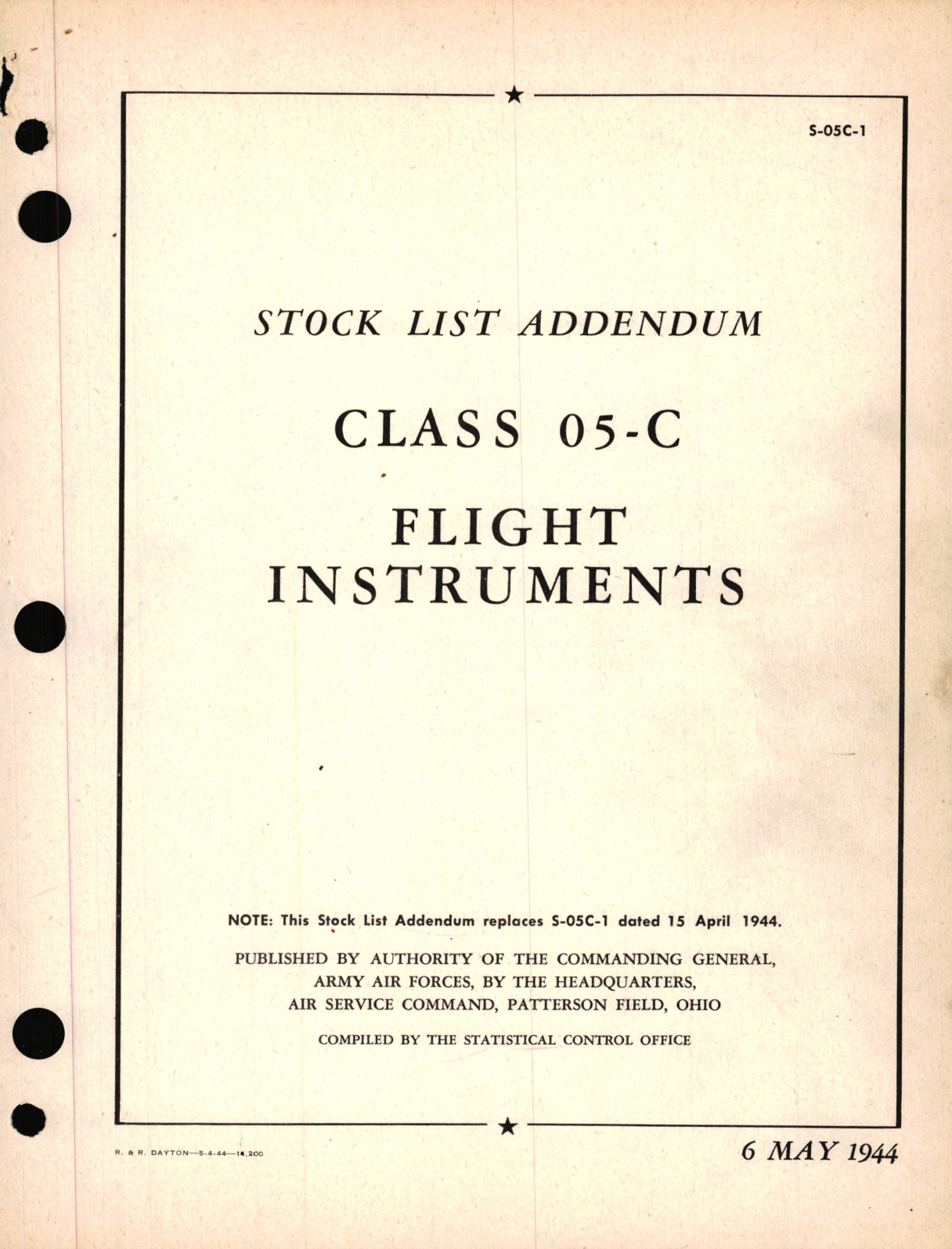 Sample page 1 from AirCorps Library document: Stock List Addendum for Class 05-C for Flight Instruments