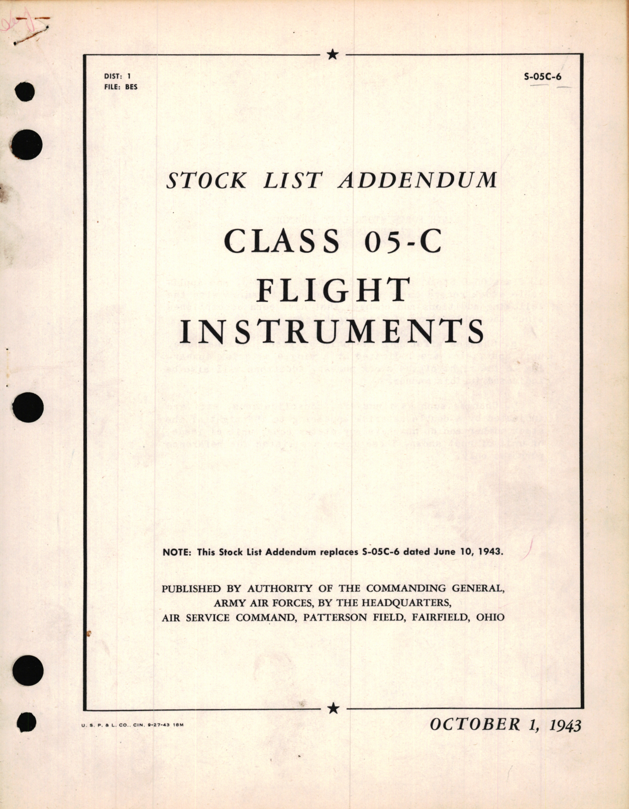 Sample page 1 from AirCorps Library document: Stock List Addendum for Class 05-C for Flight Instruments